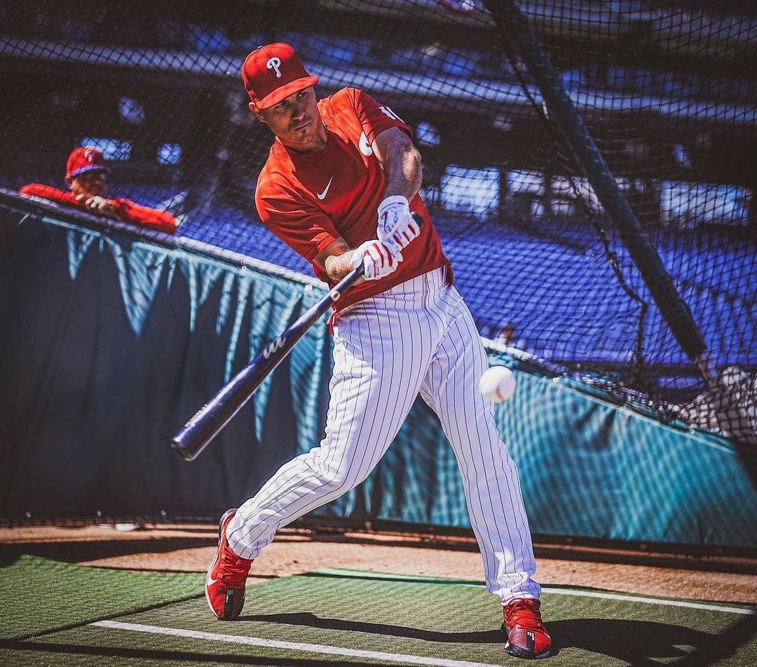 JT Realmuto, batting cage, red and white uniform, SD Desktop Wallpaper