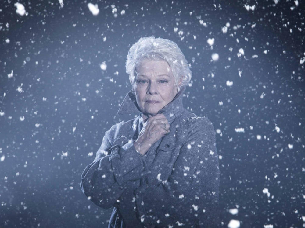 Judi Dench, snowflakes, heavy coat, SD Desktop Wallpaper