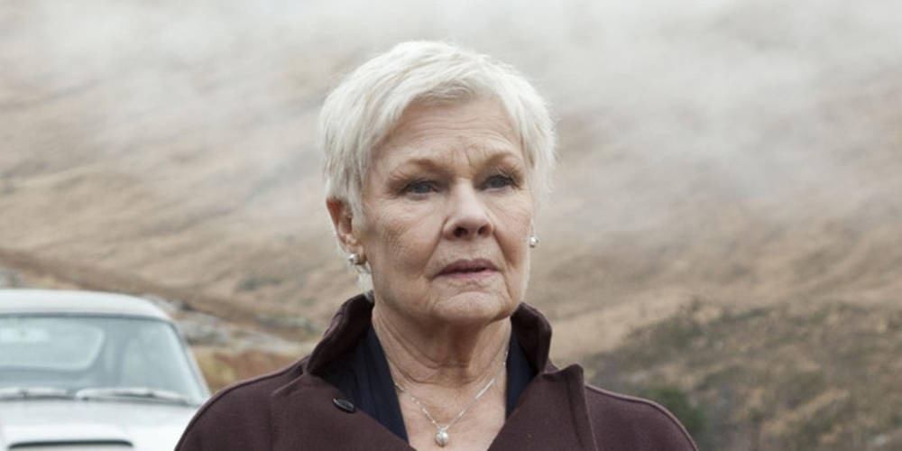Judi Dench, short white hair, misty mountain backdrop, SD Desktop Wallpaper