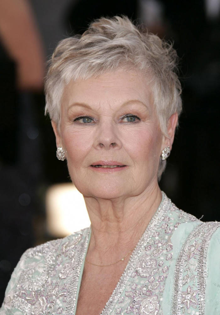 Judi Dench, light green beaded gown, sparkling earrings, SD Phone Wallpaper