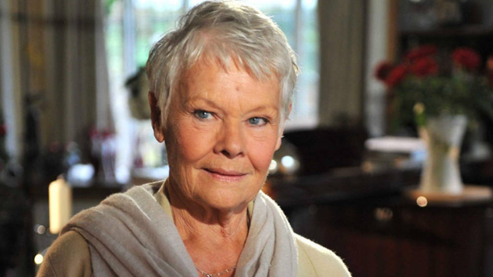 Judi Dench, short gray hair, blue eyes, SD Desktop Wallpaper