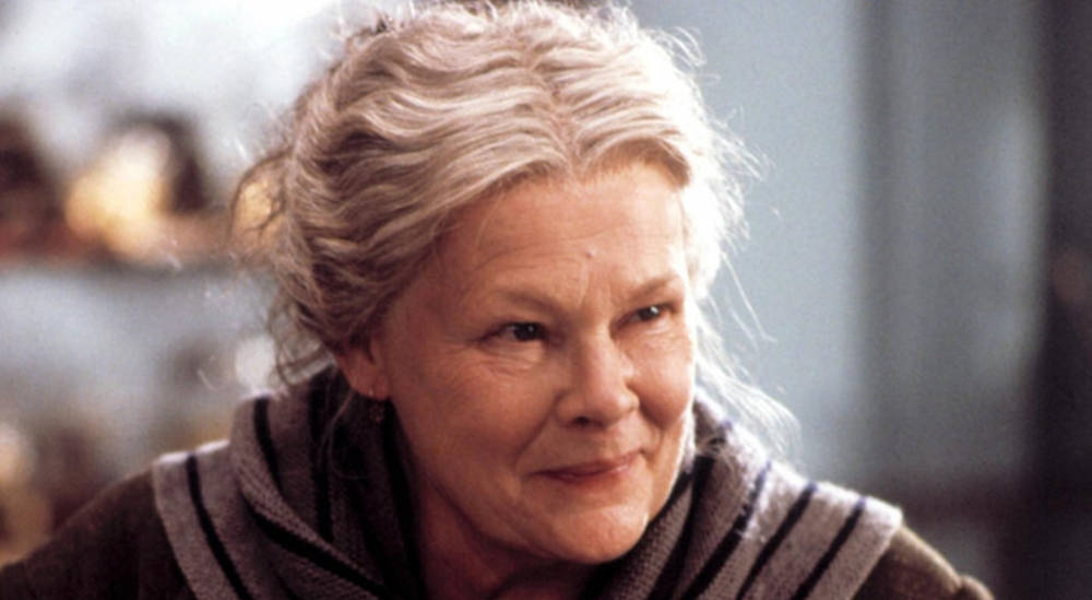 Judi Dench, gray hair, striped scarf, SD Desktop Wallpaper