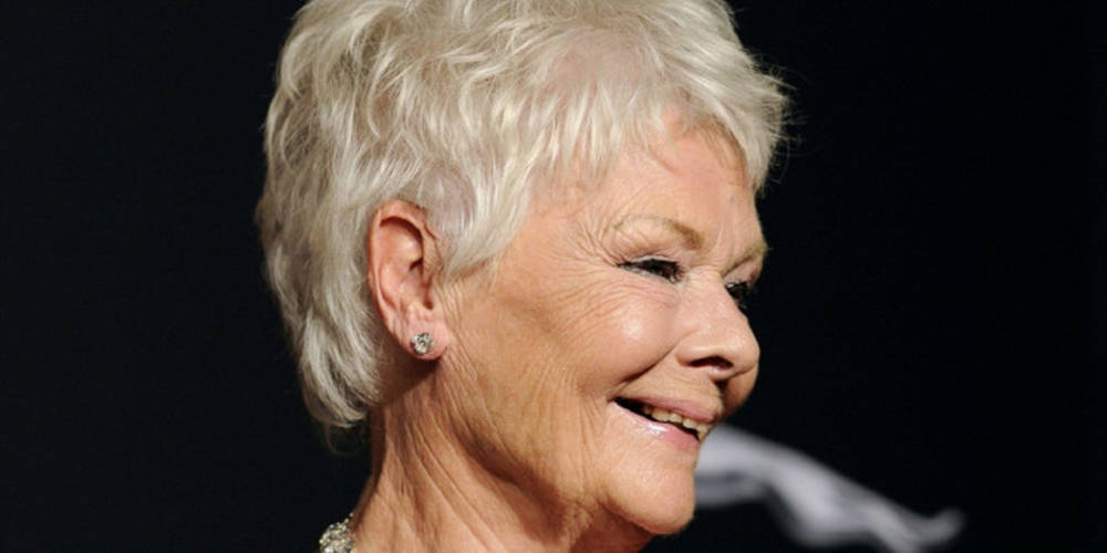 Judi Dench, short white hair, diamond earrings, SD Desktop Wallpaper