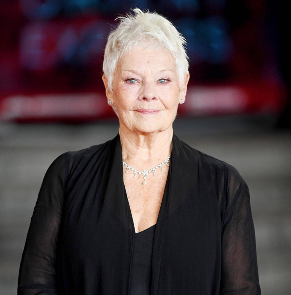 Judi Dench, short white hair, black sheer top, SD Phone Wallpaper