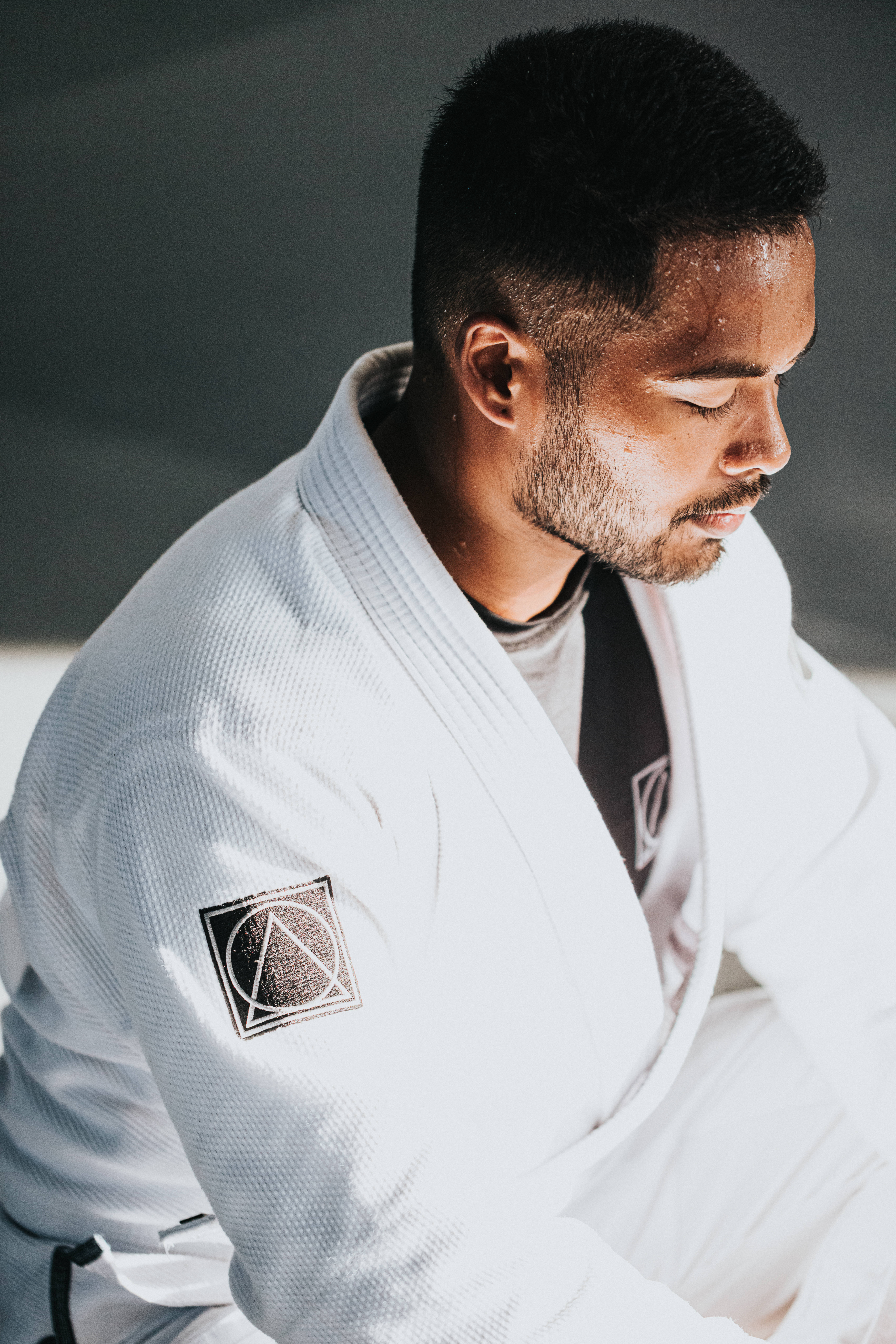 Judo Man, white gi, eyes closed, 8K Phone Wallpaper