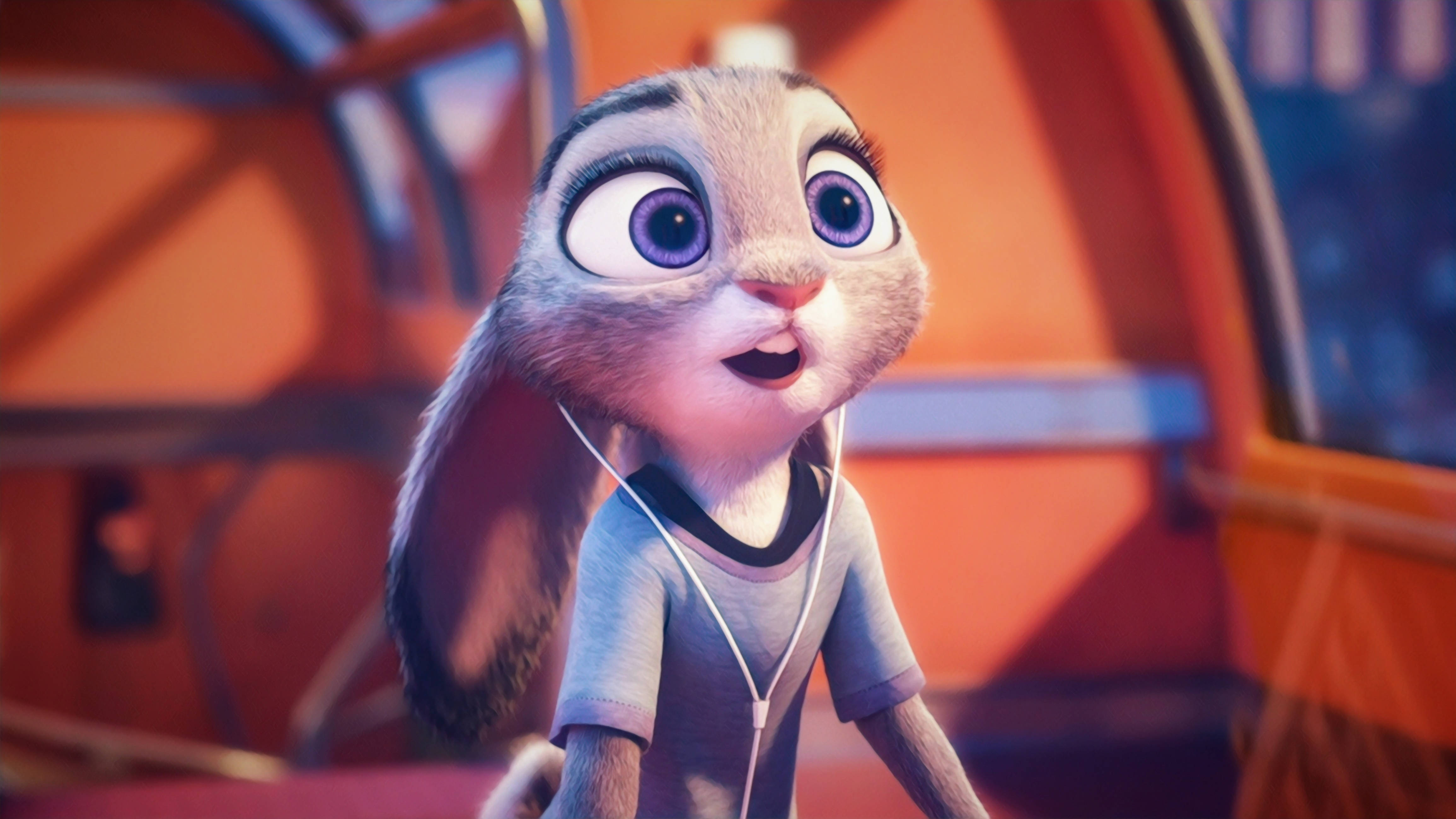Judy Hopps, earphones, big blue eyes, 4K Desktop Wallpaper