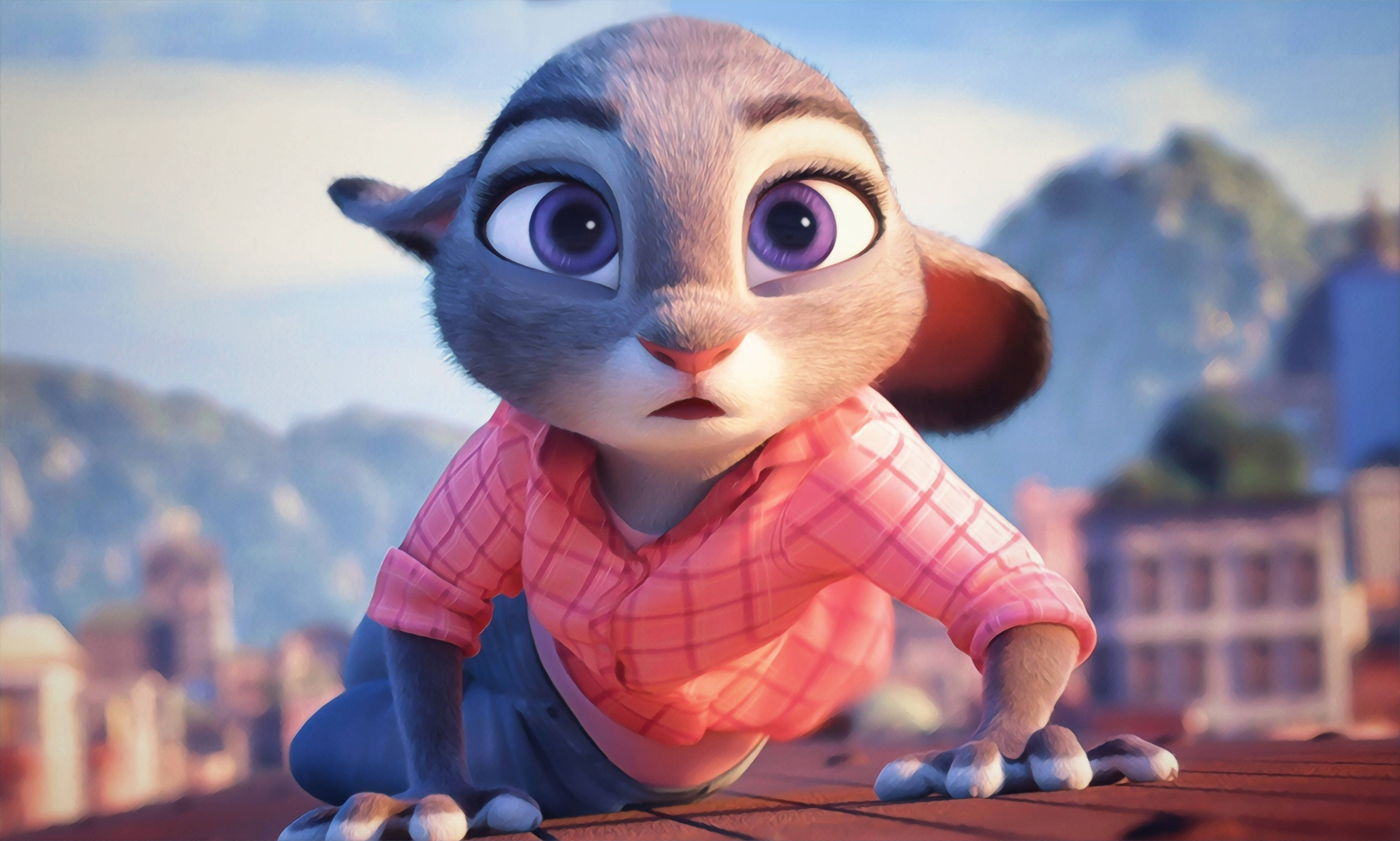 Judy Hopps, pink shirt, rooftop, 4K Desktop Wallpaper