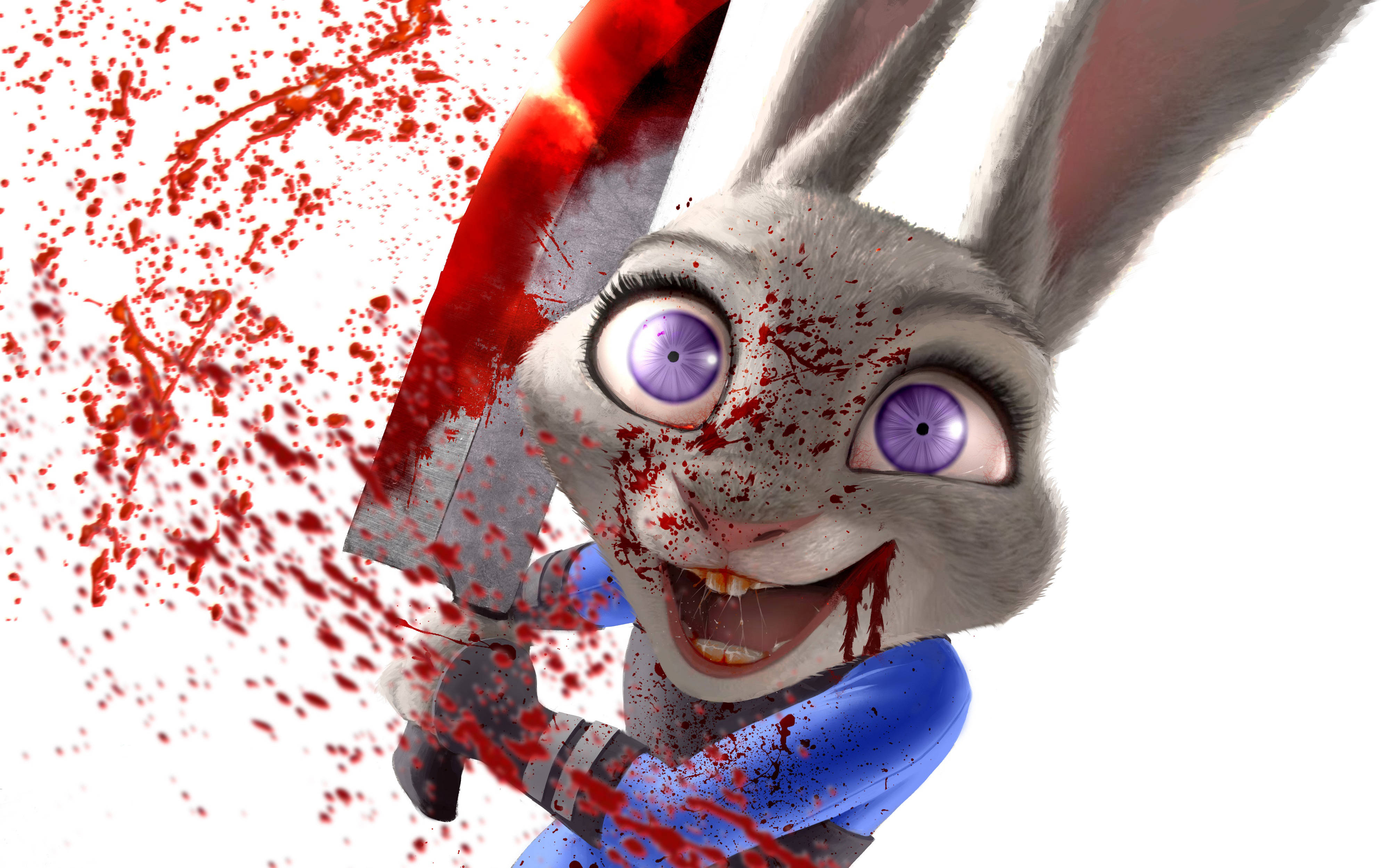 Judy Hopps, bloody machete, purple eyes, 4K Desktop Wallpaper
