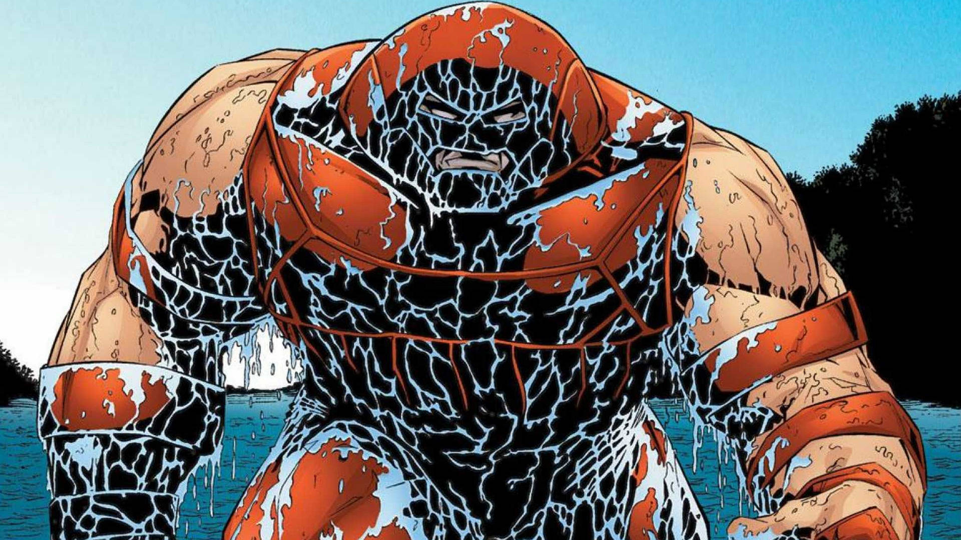 Juggernaut, orange and black cracked skin, water, Full HD Desktop Wallpaper