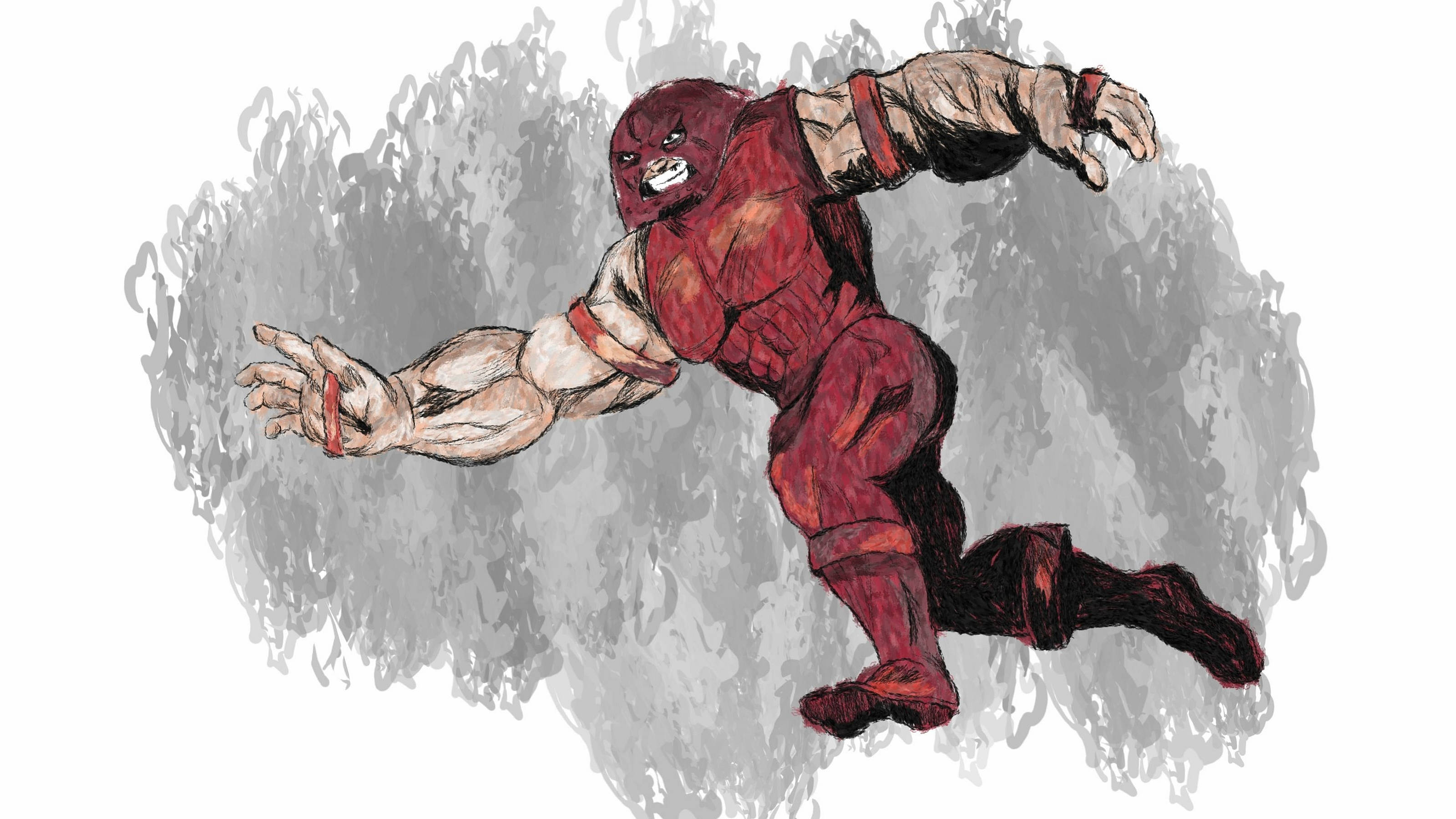 Juggernaut, red-clad, fierce intensity, 2K Desktop Wallpaper