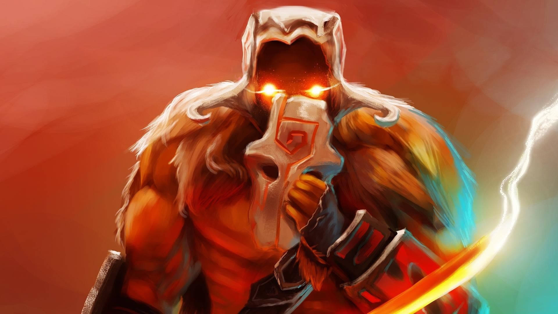 Juggernaut, skull mask, glowing orange eyes, Full HD Desktop Wallpaper