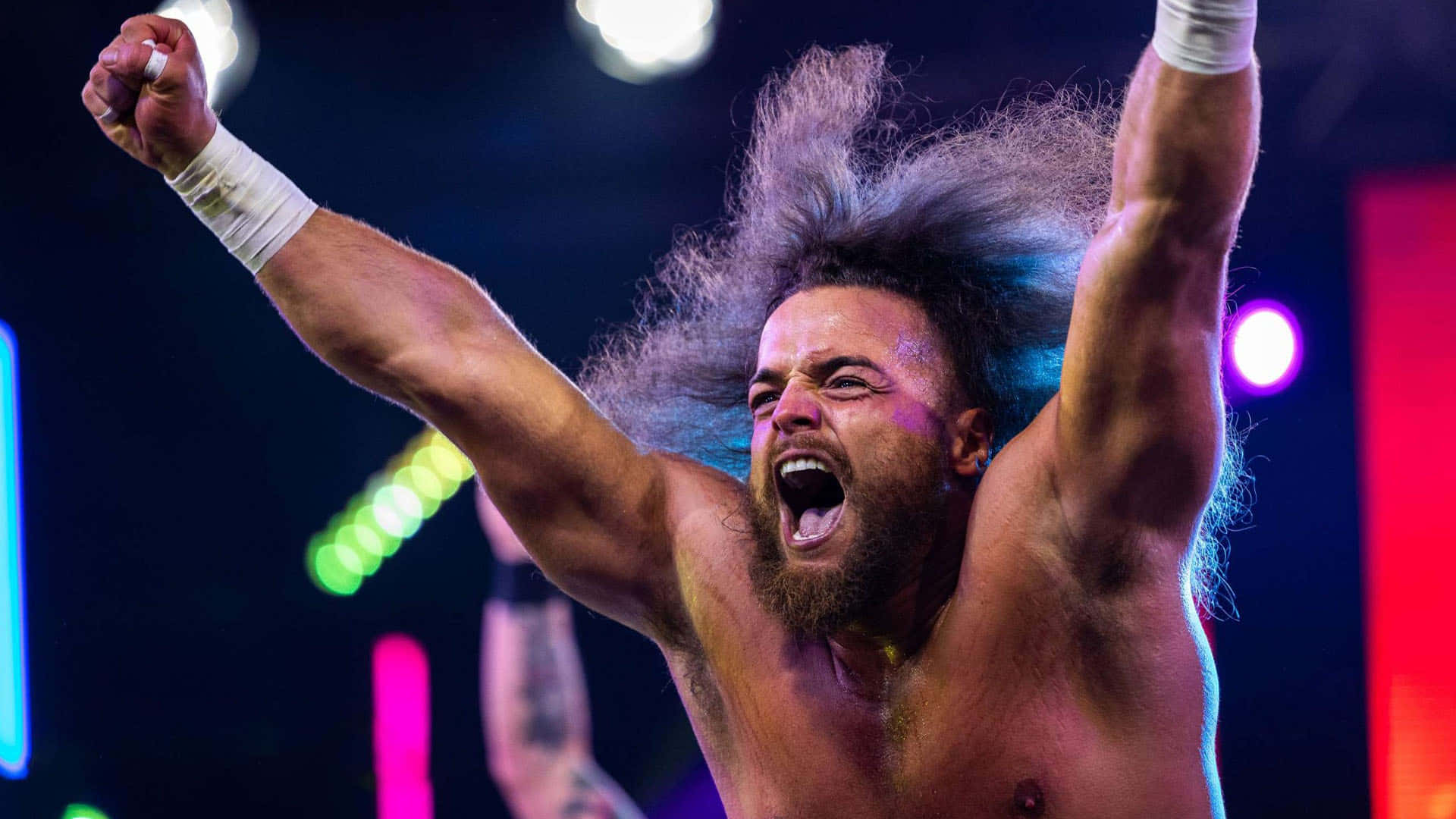 Juice Robinson, vibrant stage lights, muscular wrestler, Full HD Desktop Wallpaper