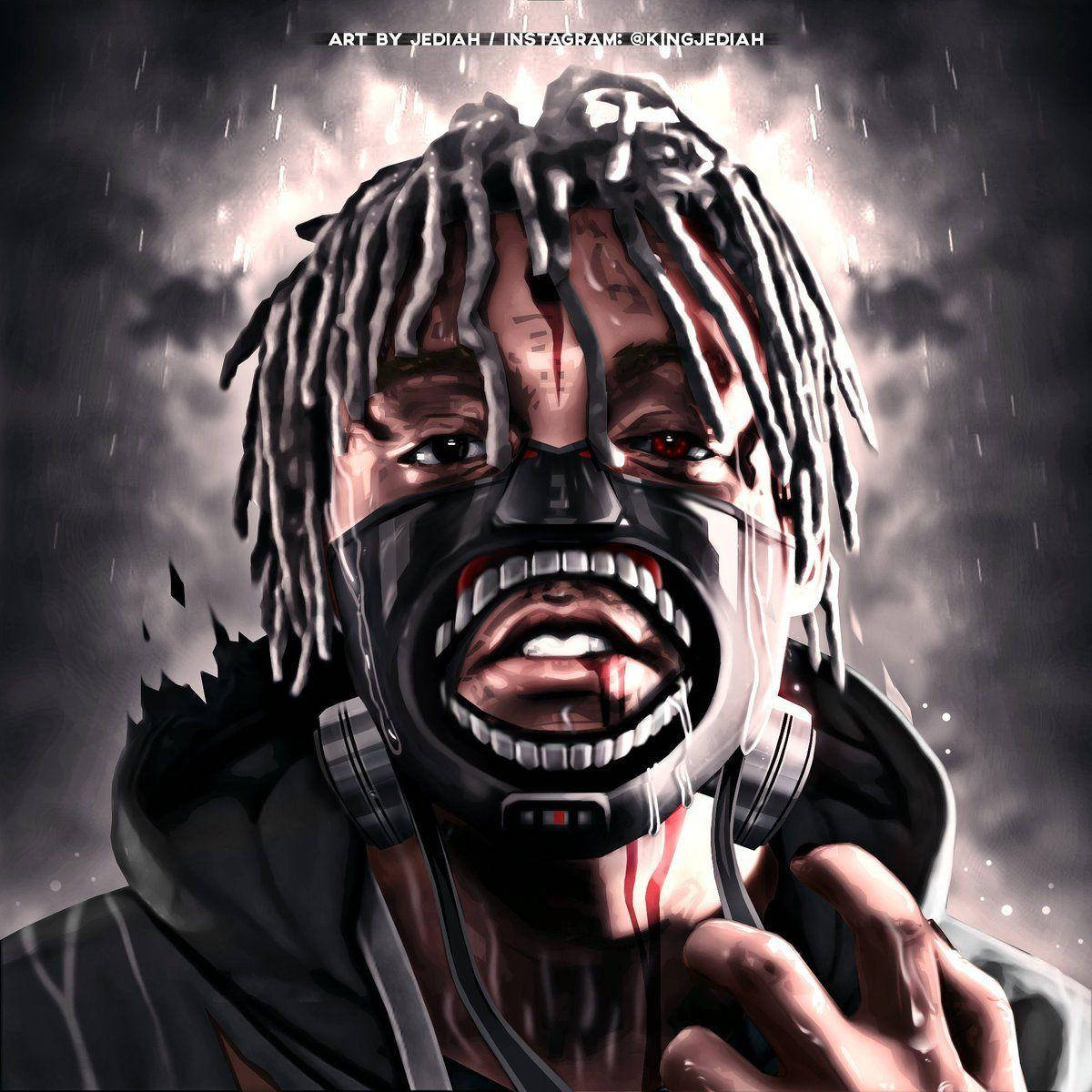 Juice Wrld, dreadlocks, gas mask, SD Desktop Wallpaper
