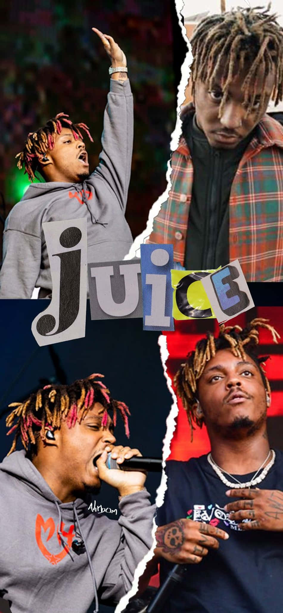 Juice WRLD, torn-paper edges, bold 'juice' text overlay, Full HD Phone Wallpaper
