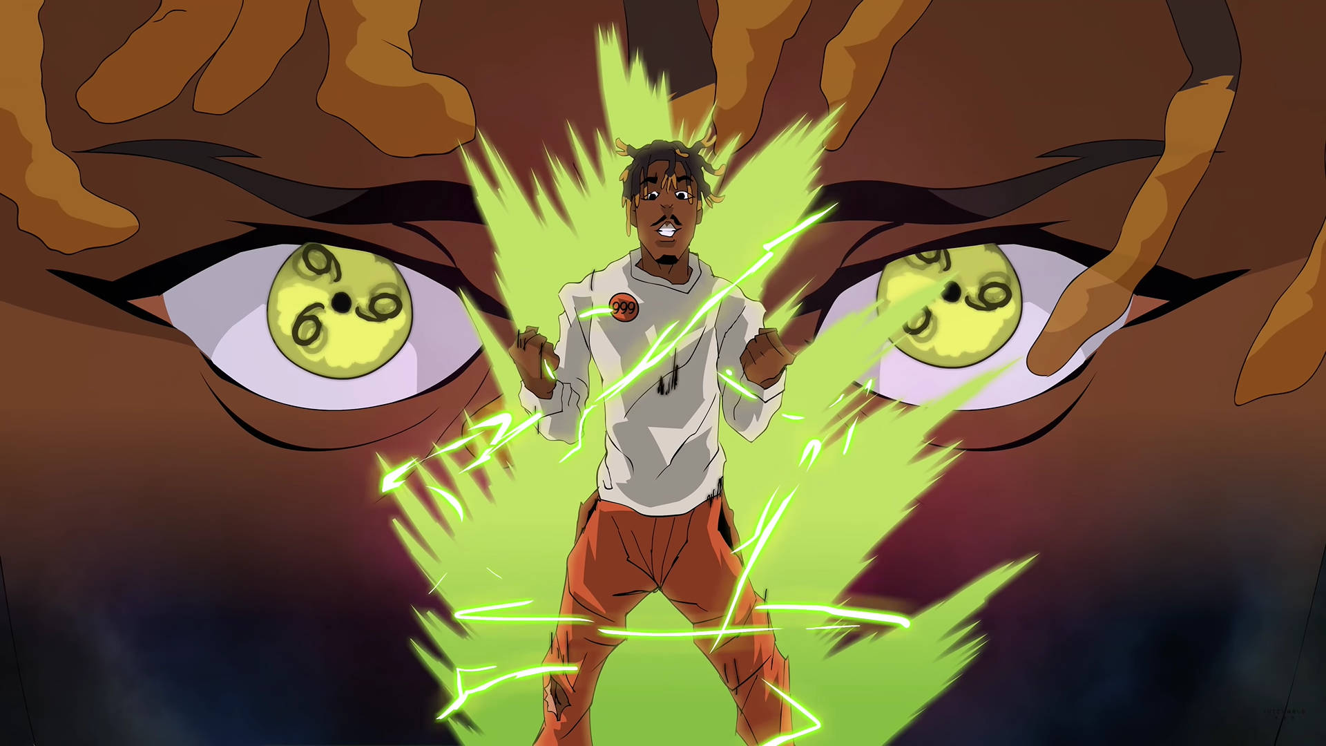 Juice Wrld, anime, glowing green energy, Full HD Desktop Wallpaper
