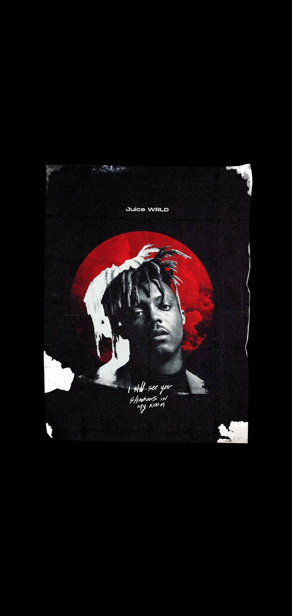 Juice WRLD, red circular backdrop, dripping white paint effects, Full HD Phone Wallpaper