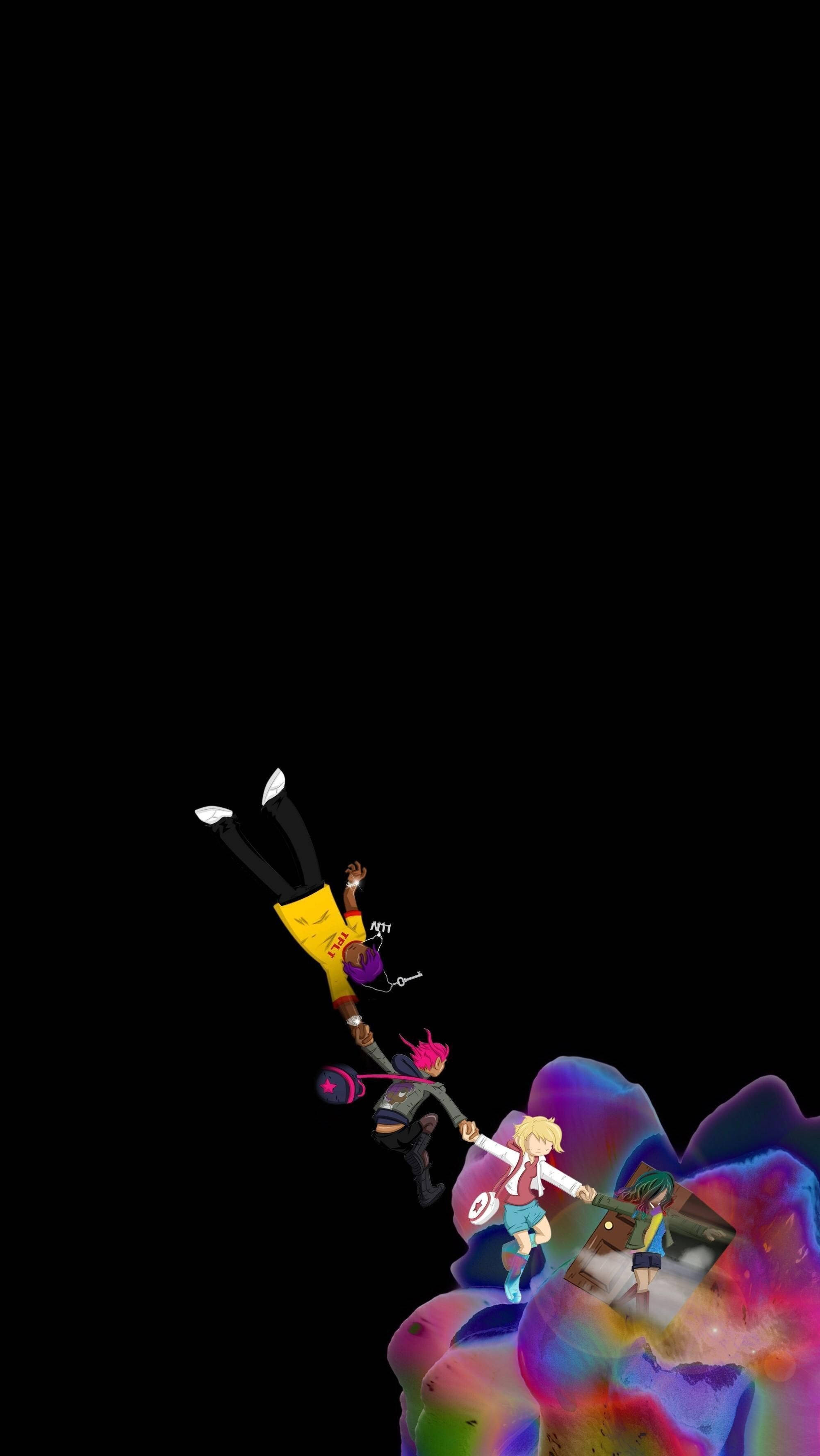 Juice Wrld, anime characters, glowing multicolored platform, 2K Phone Wallpaper