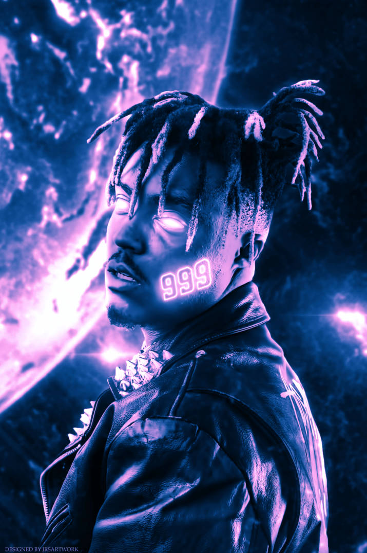Juice WRLD, neon 999 text, cosmic purple nebula, SD Phone Wallpaper