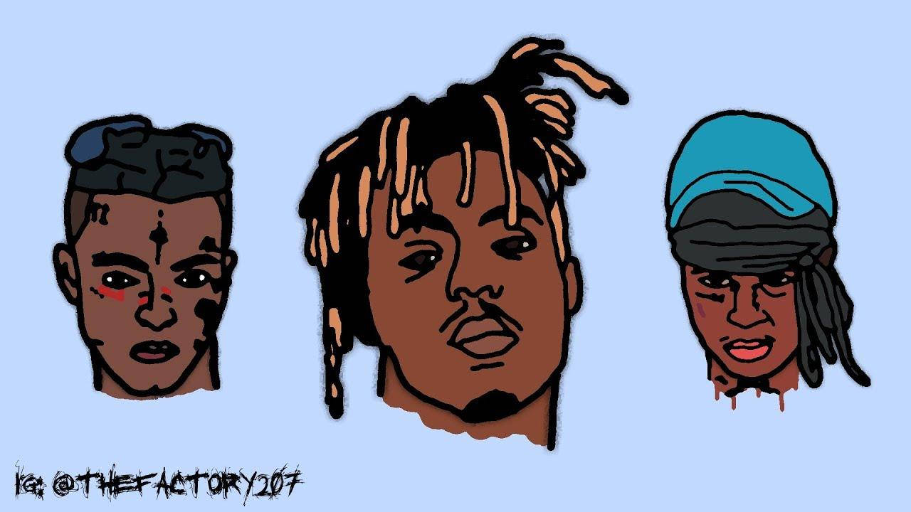 Juice Wrld, cartoon, three stylized illustrated portraits, HD Desktop Wallpaper