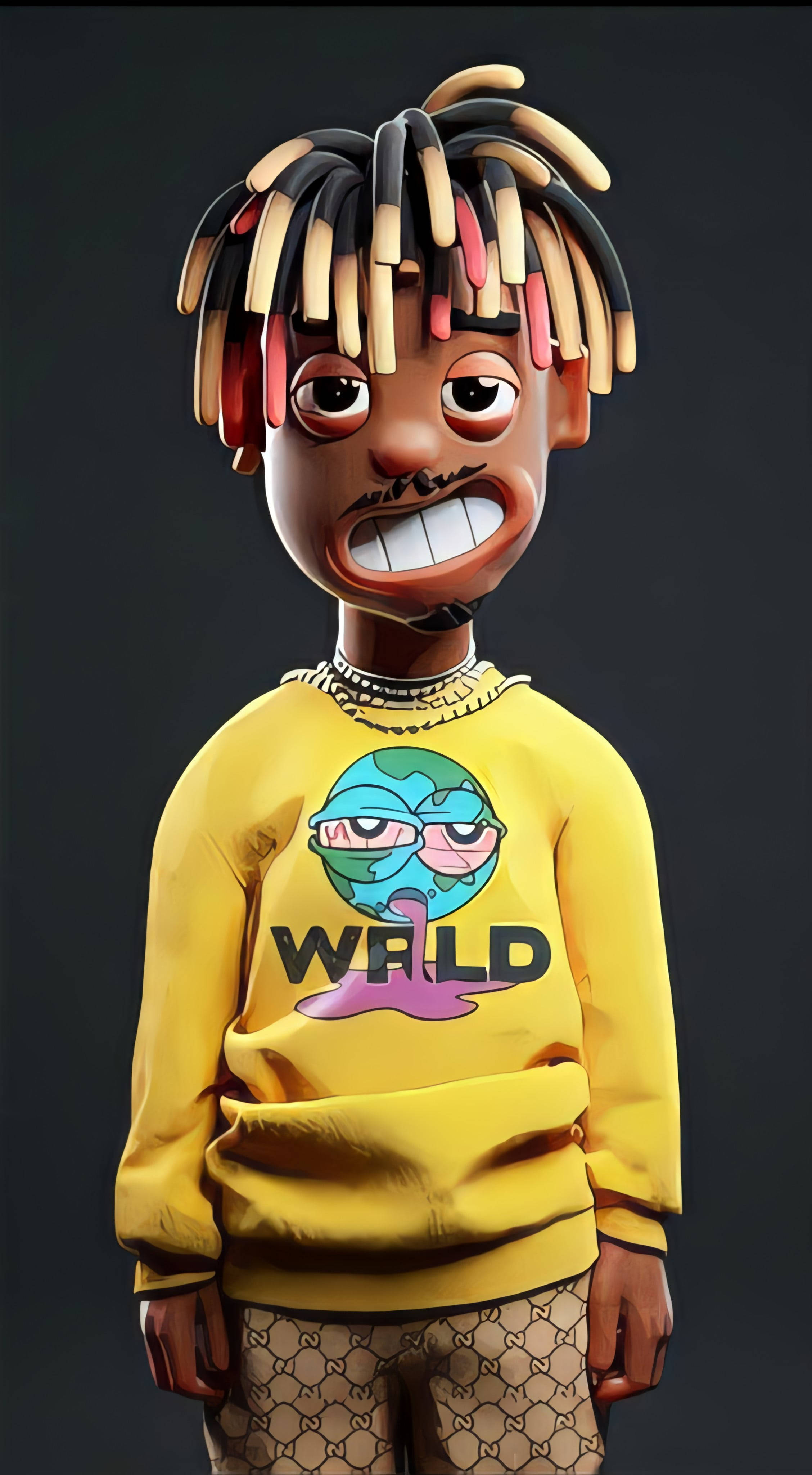 Juice Wrld, cartoon character, colorful dreadlocks, 4K Phone Wallpaper