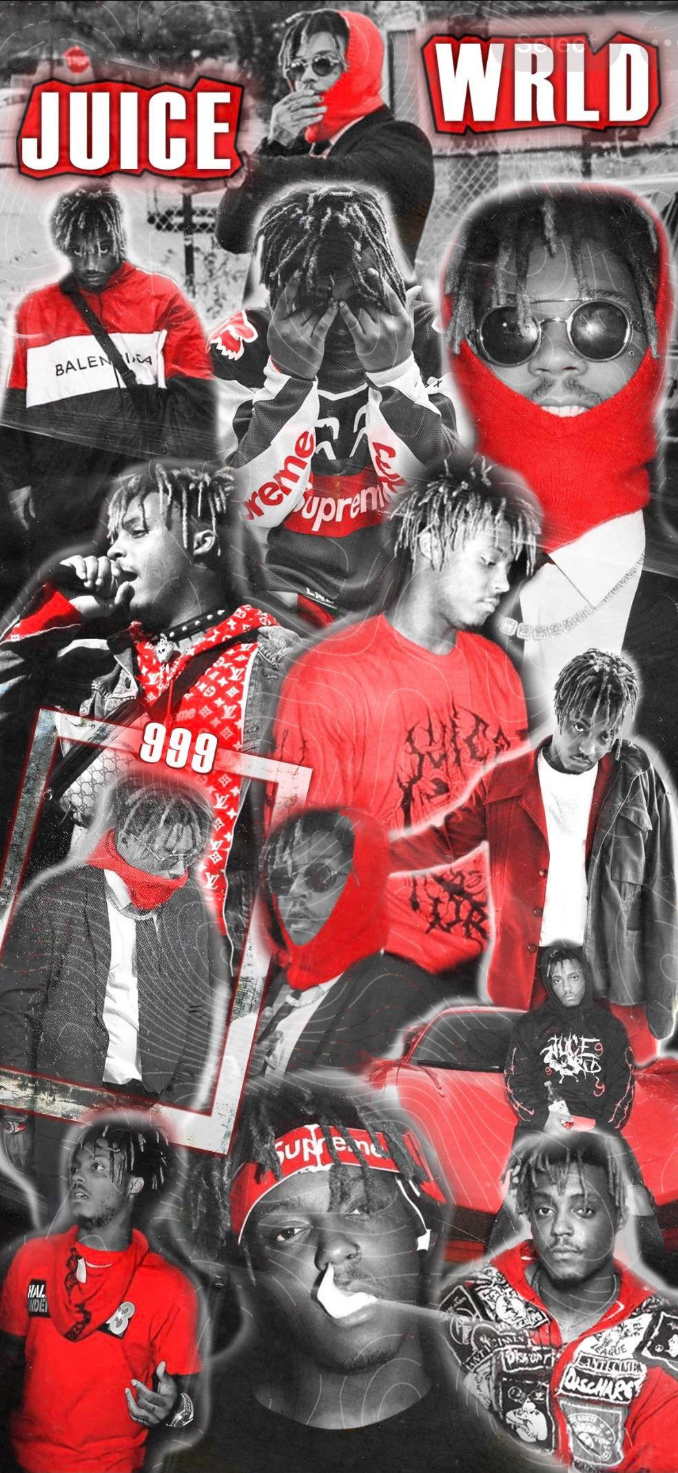 Juice WRLD, red and black outfits, bold text overlays, Full HD Phone Wallpaper