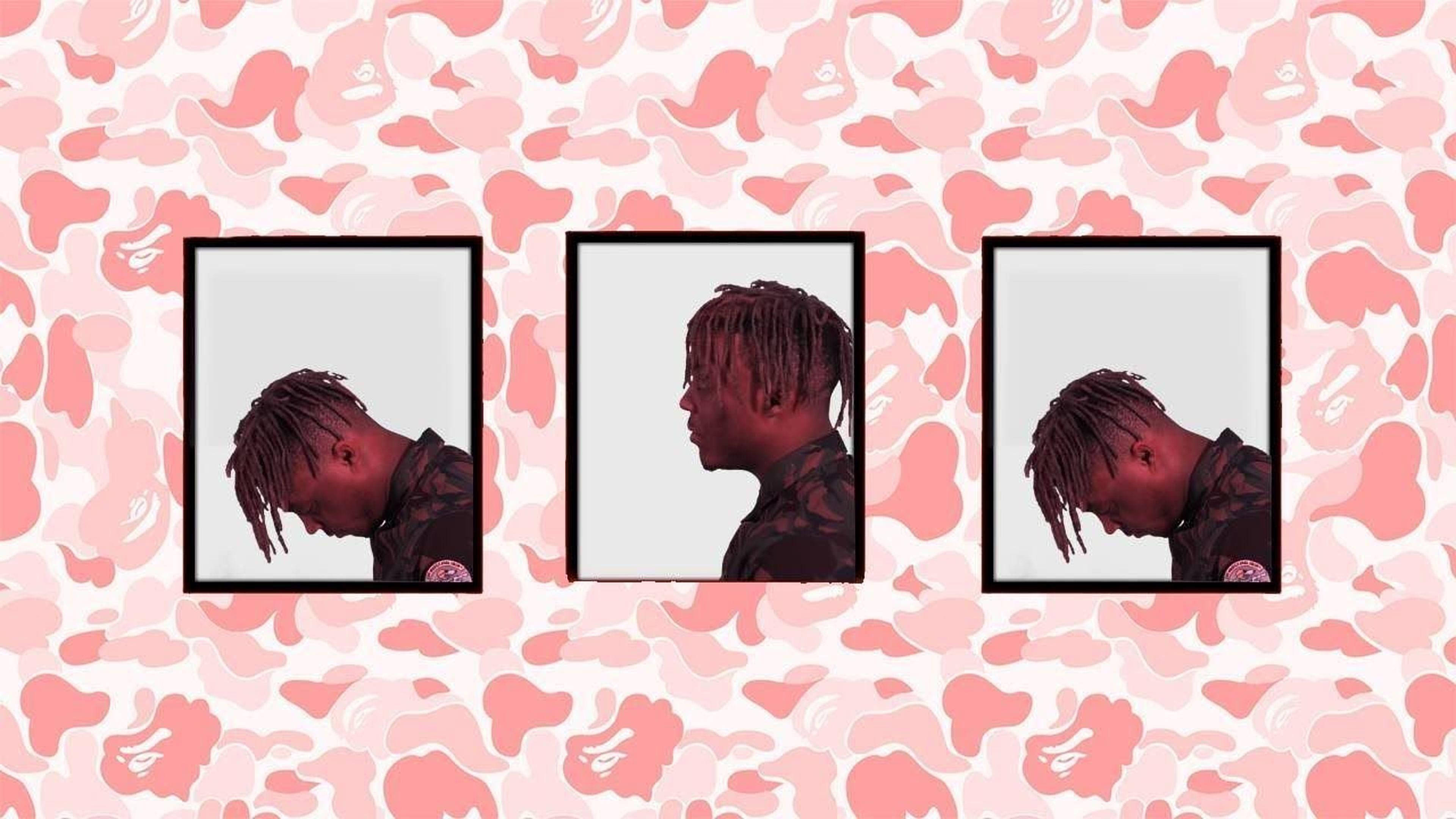 Juice Wrld, dreadlocks, pink abstract camouflage background, 4K Desktop Wallpaper