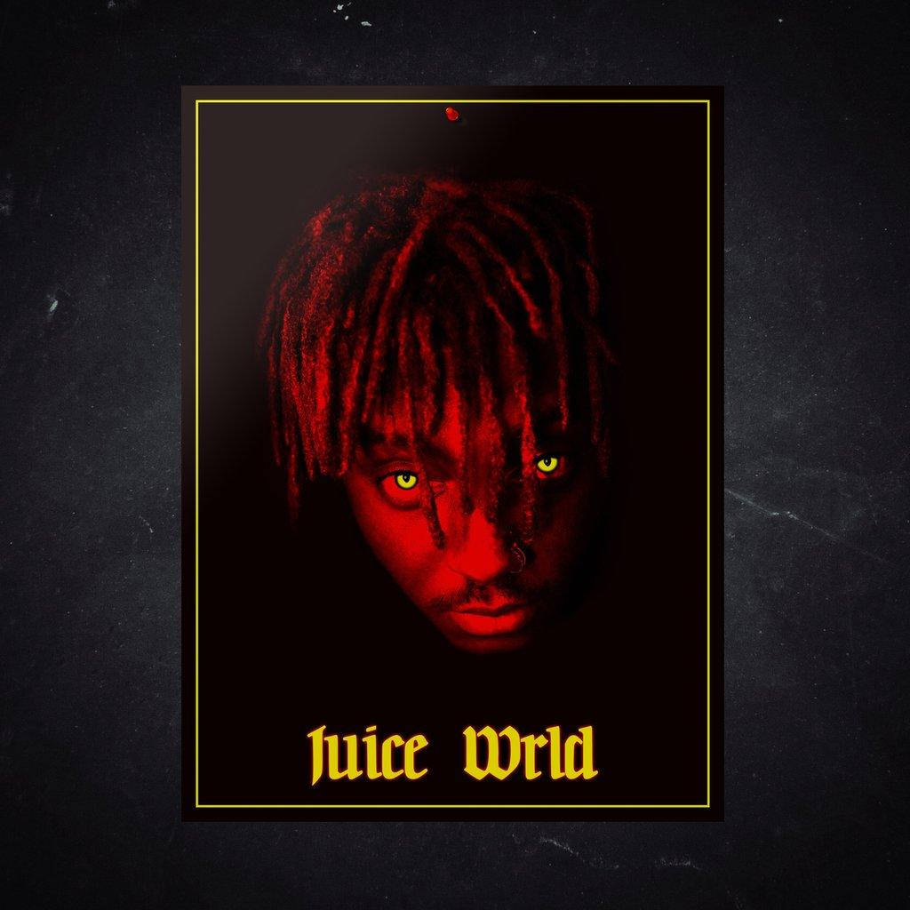 Juice WRLD, glowing yellow eyes, red dreadlocks, SD Desktop Wallpaper
