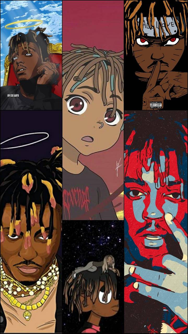 Juice Wrld, anime, collage, HD Phone Wallpaper