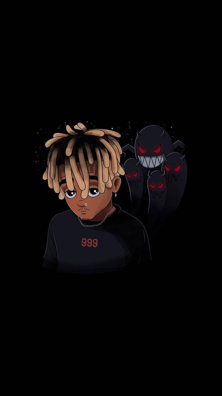 Juice Wrld Anime, blonde dreadlocks, three menacing red-eyed ghosts, HD Phone Wallpaper