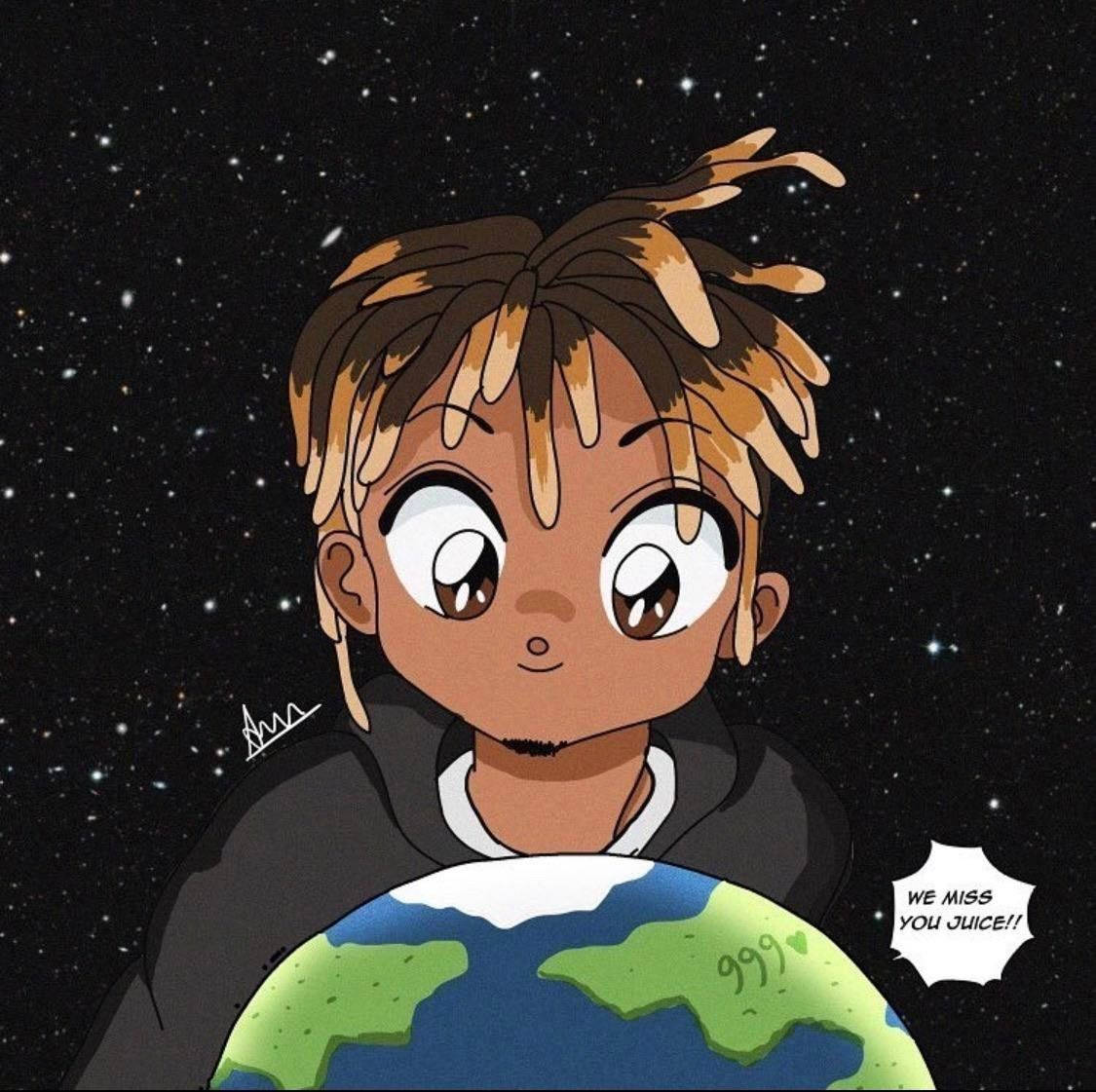 Juice Wrld Anime, dreadlocks, globe, SD Desktop Wallpaper