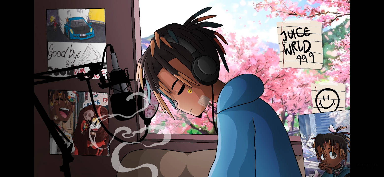 Juice WRLD, anime character, headphones, HD Desktop Wallpaper