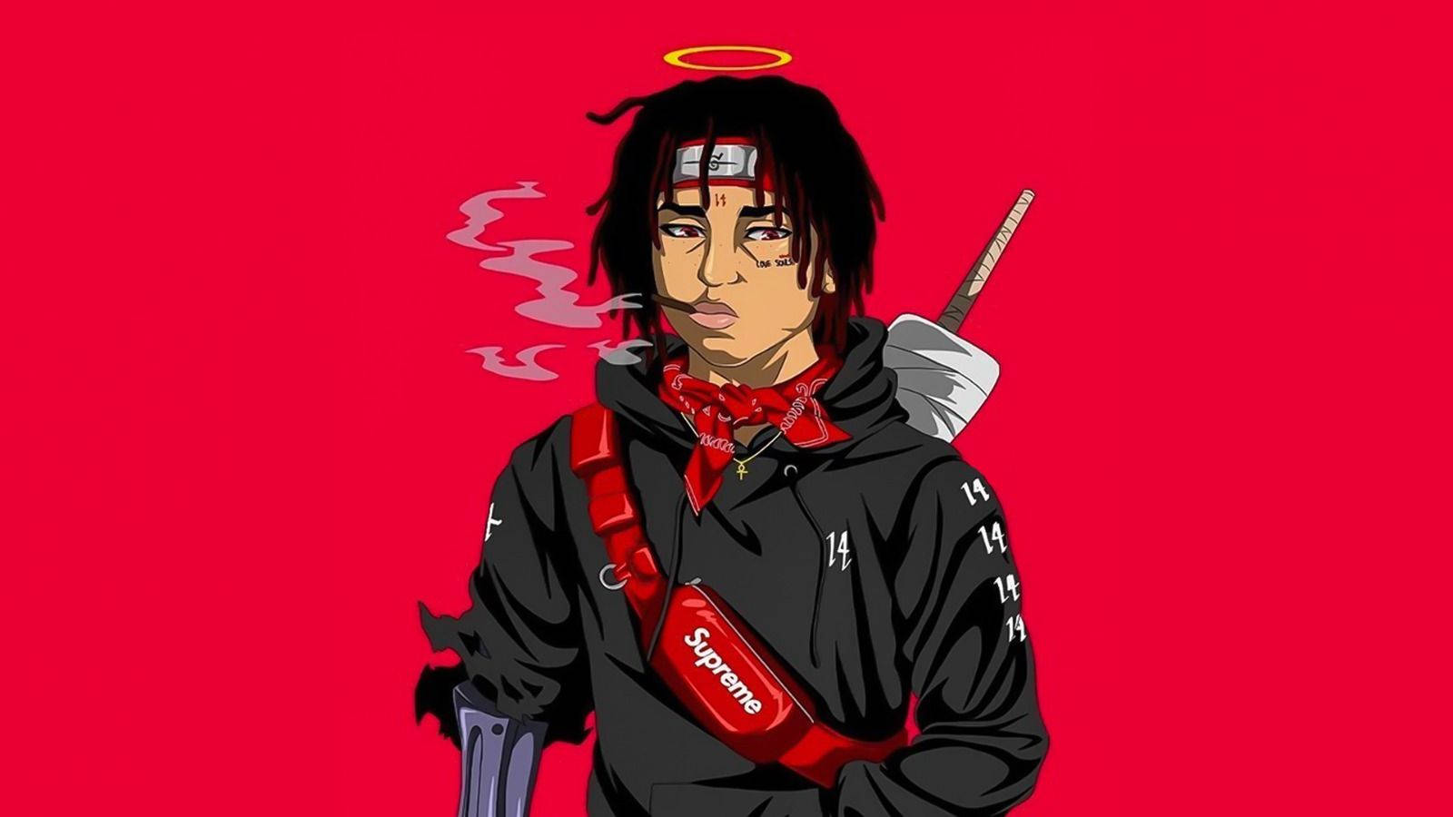 Juice Wrld Anime, bright red, halo, HD Desktop Wallpaper