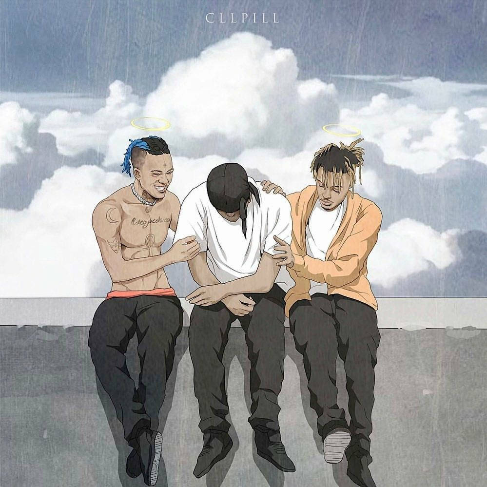 Juice Wrld, halos, rain clouds, SD Desktop Wallpaper