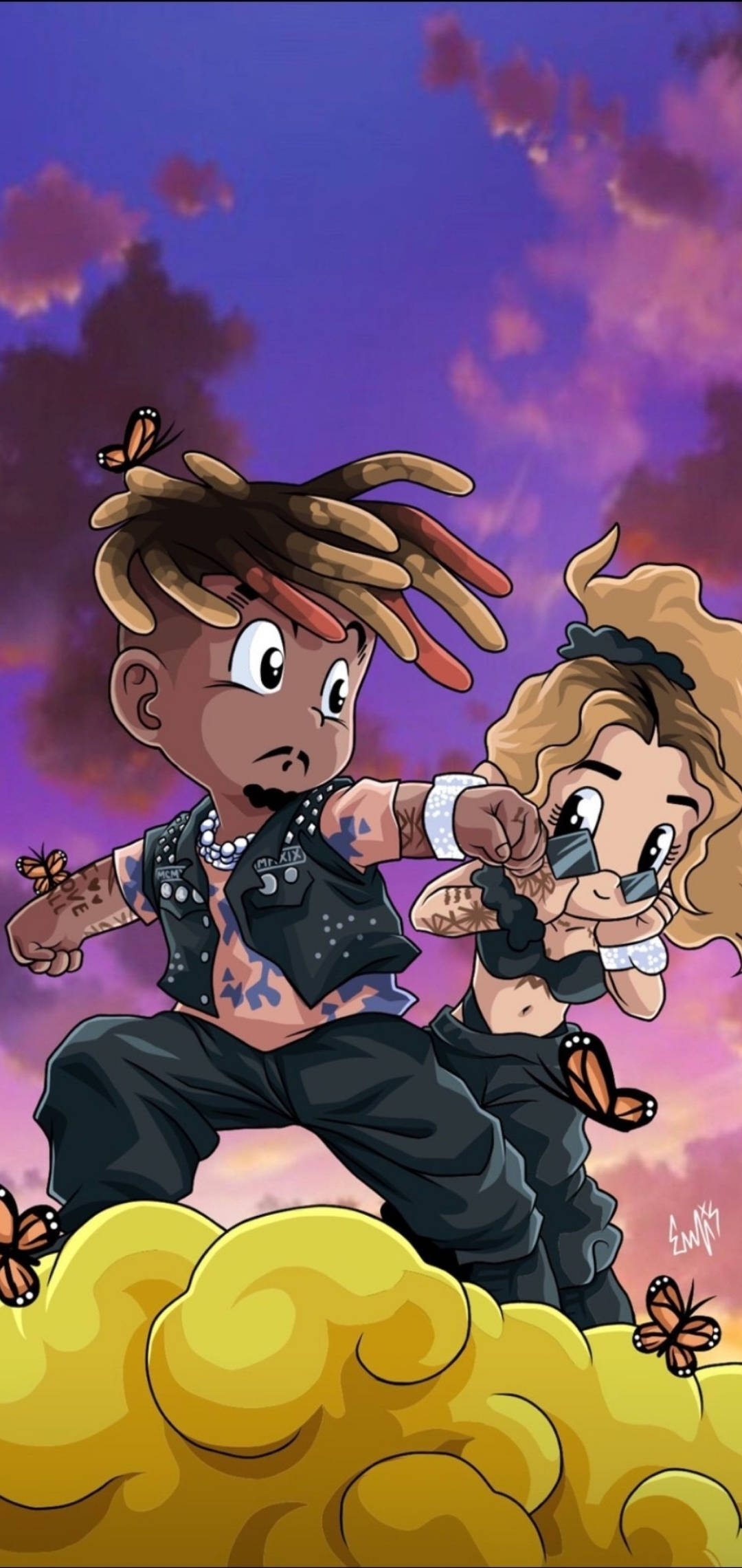 Juice Wrld, chibi-style, dreadlocks, Full HD Phone Wallpaper