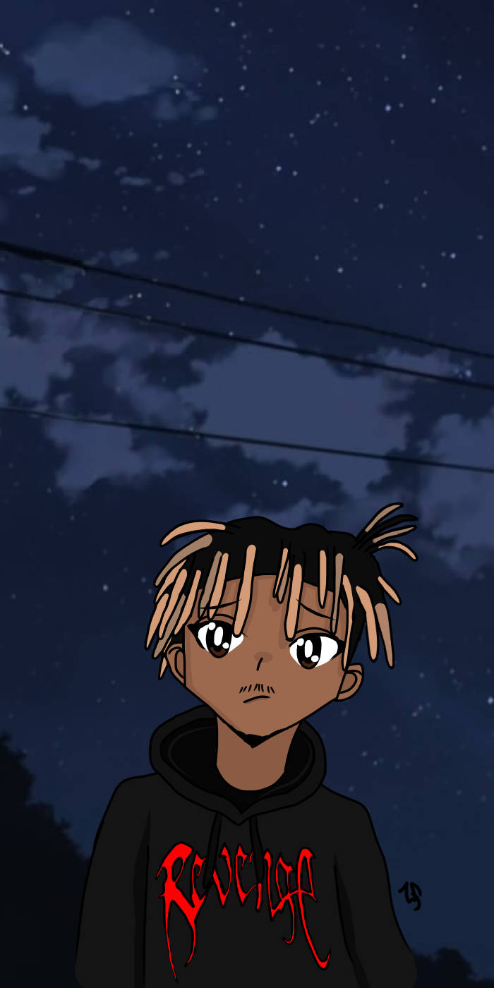 Juice Wrld Anime, dreadlocks, starry night sky, HD Phone Wallpaper