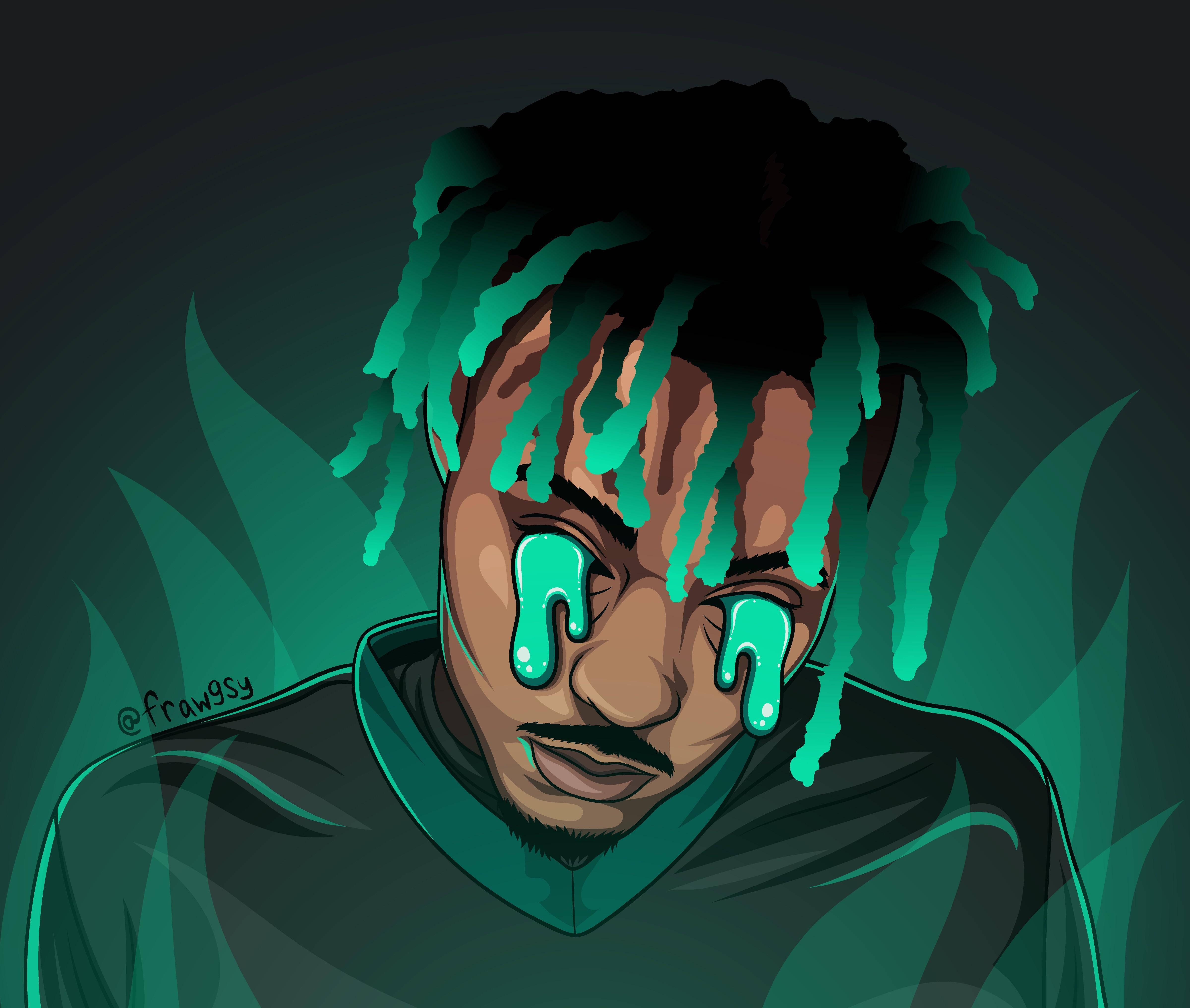 Juice Wrld, green tears, glowing teal tears, 4K Desktop Wallpaper