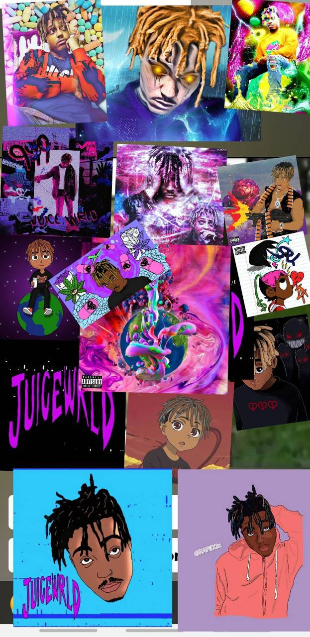 Juice Wrld, anime collage, psychedelic colors, HD Phone Wallpaper