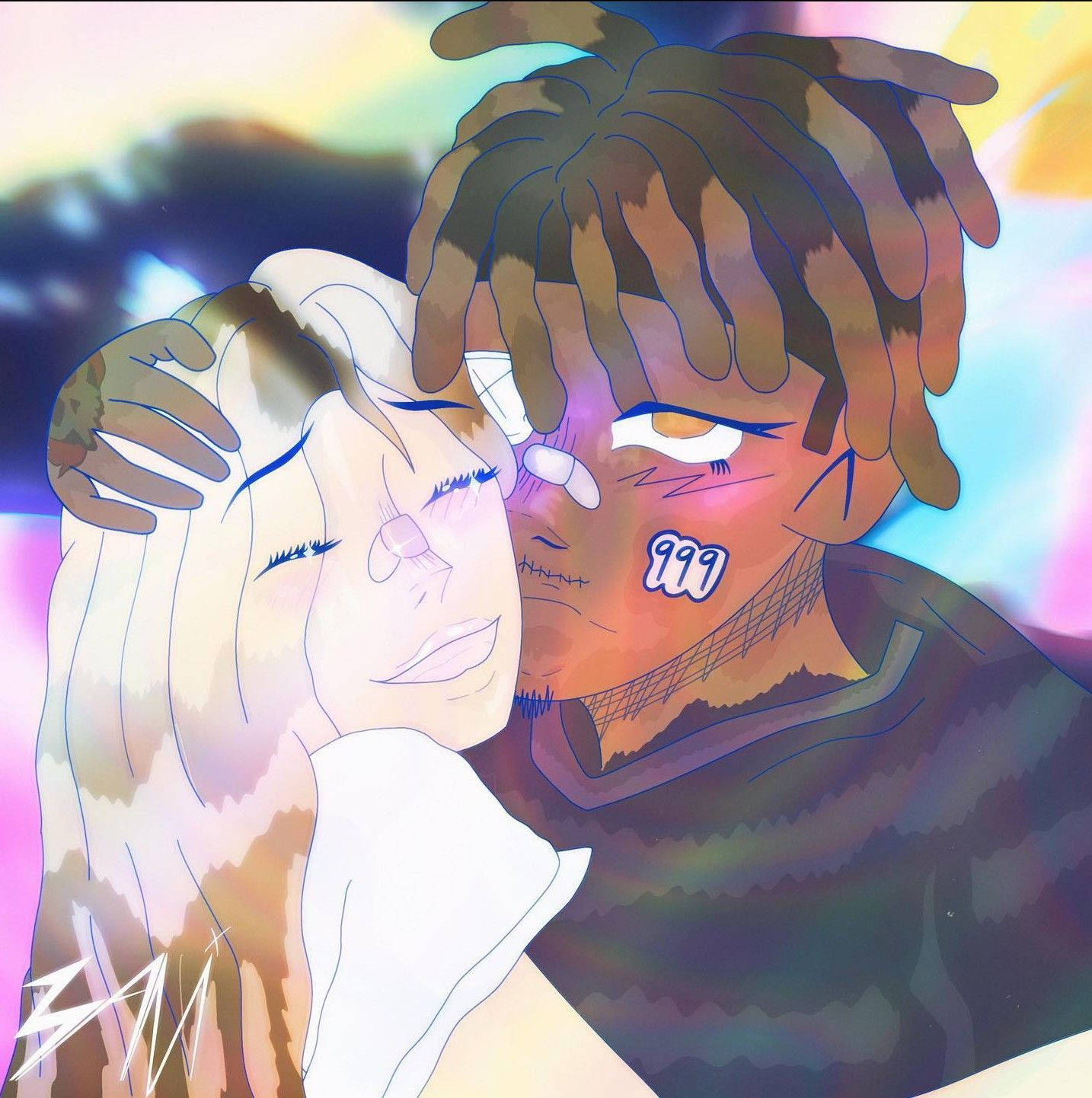 Juice Wrld Anime, blonde woman, dreadlocked man, HD Phone Wallpaper