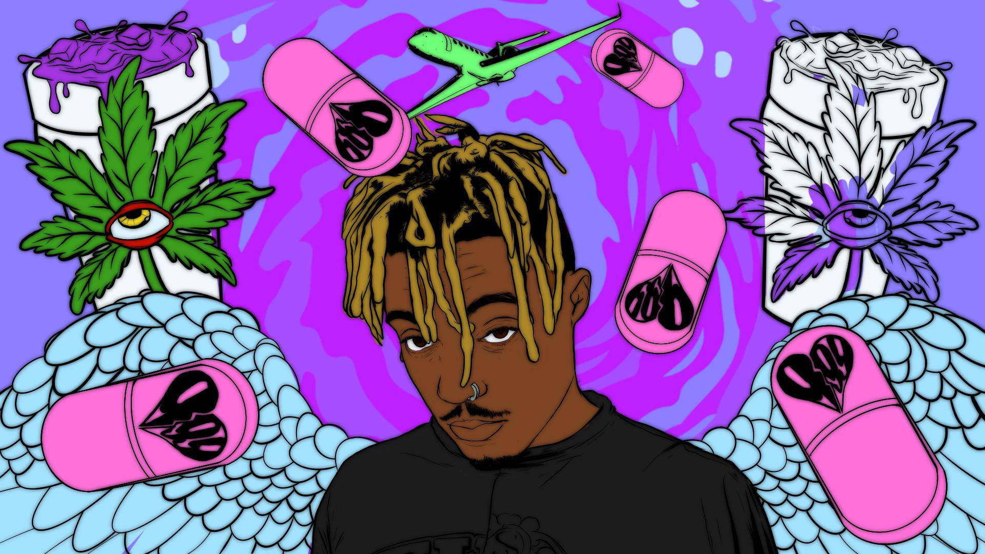 Juice Wrld, dreadlocks, pink pills, Full HD Desktop Wallpaper