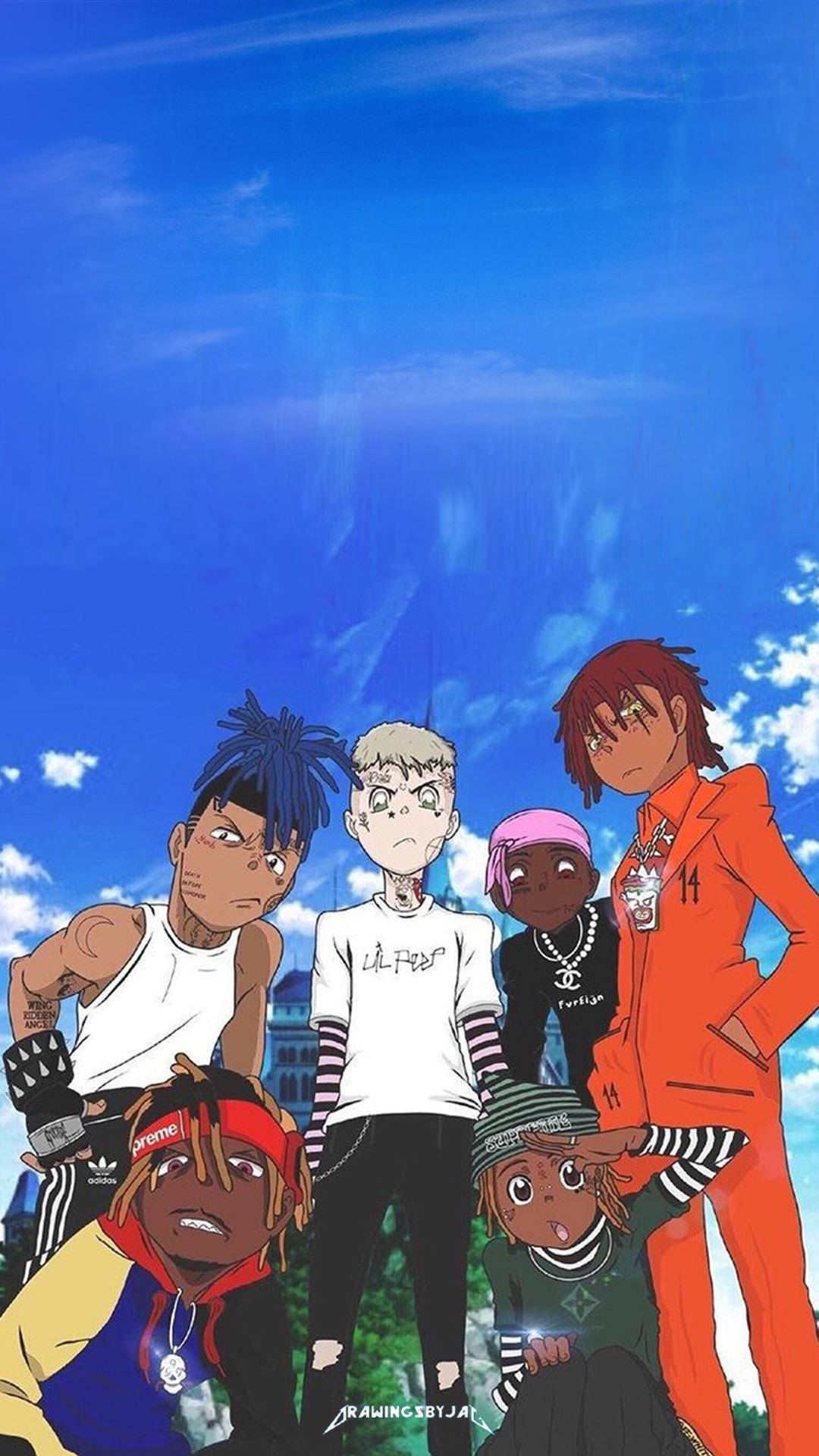 Juice Wrld, anime, friends, Full HD Phone Wallpaper