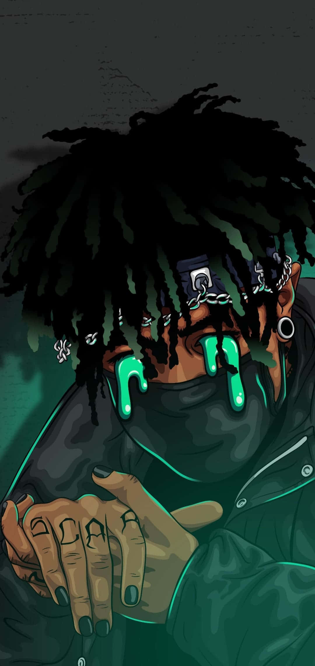 Juice WRLD, neon green tears, dreadlocks, Full HD Phone Wallpaper