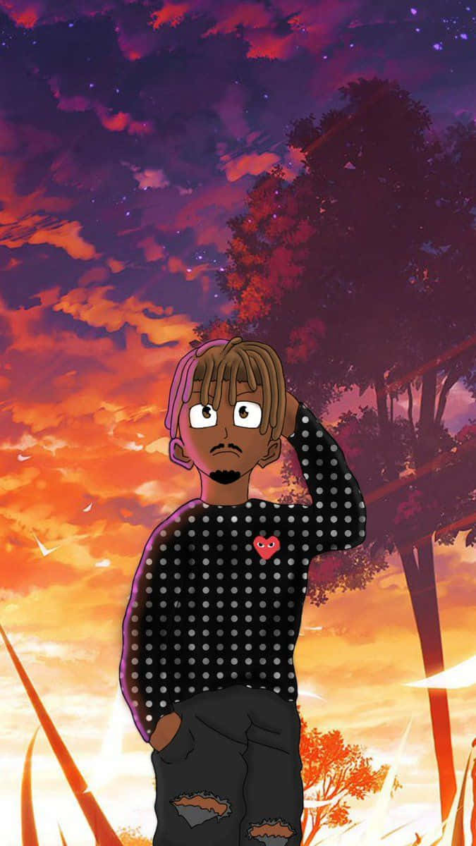 Juice Wrld, vibrant sunset sky, purple orange clouds, SD Phone Wallpaper