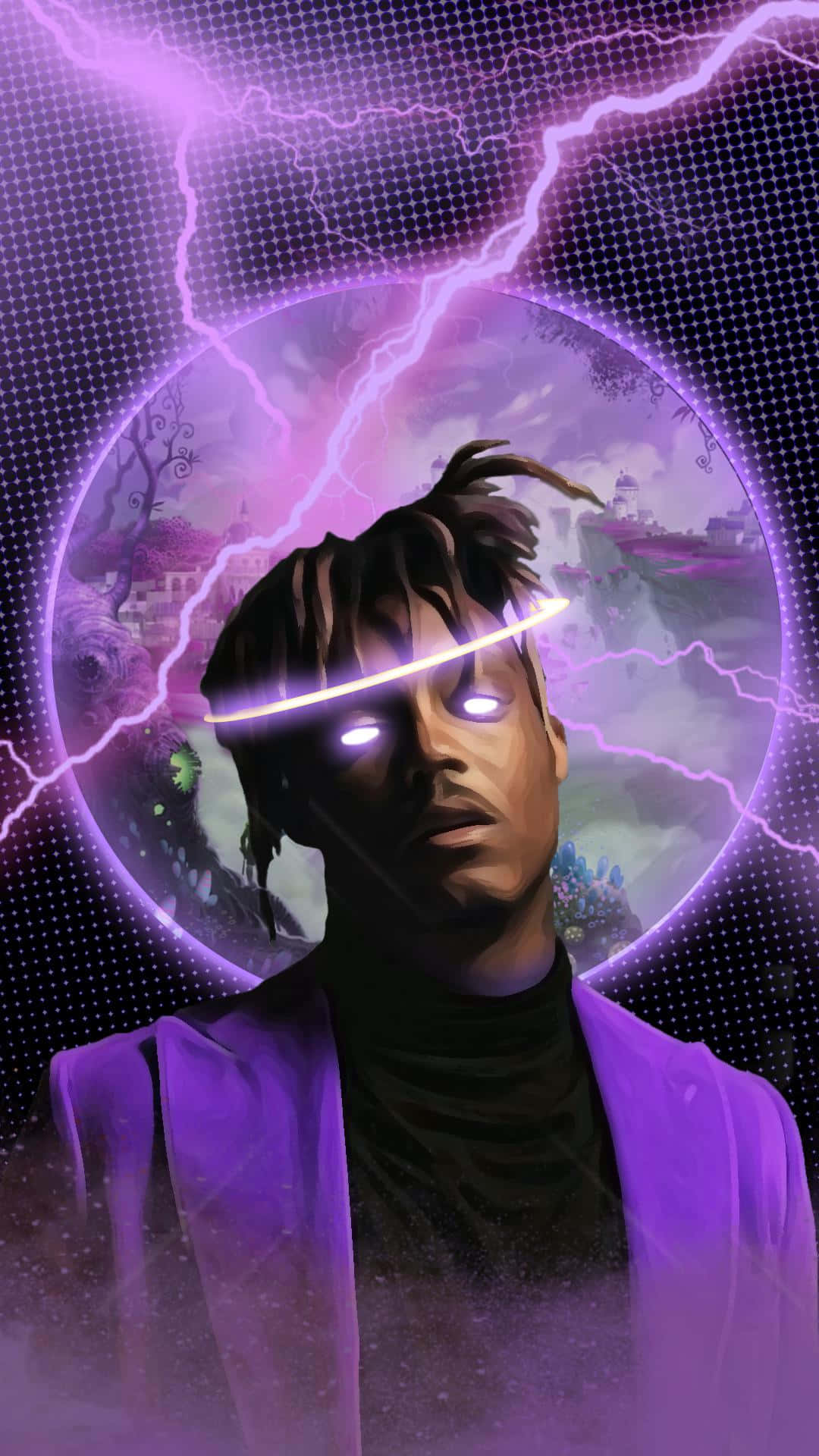 Juice Wrld, glowing eyes, neon halo, Full HD Phone Wallpaper