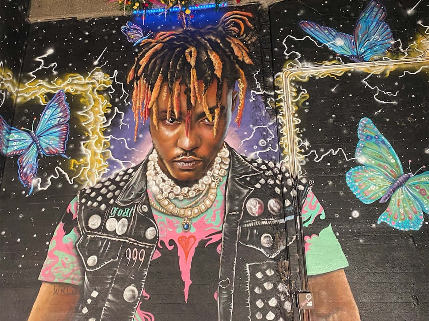 Juice WRLD, orange dreadlocks, electric blue butterflies, HD Desktop Wallpaper