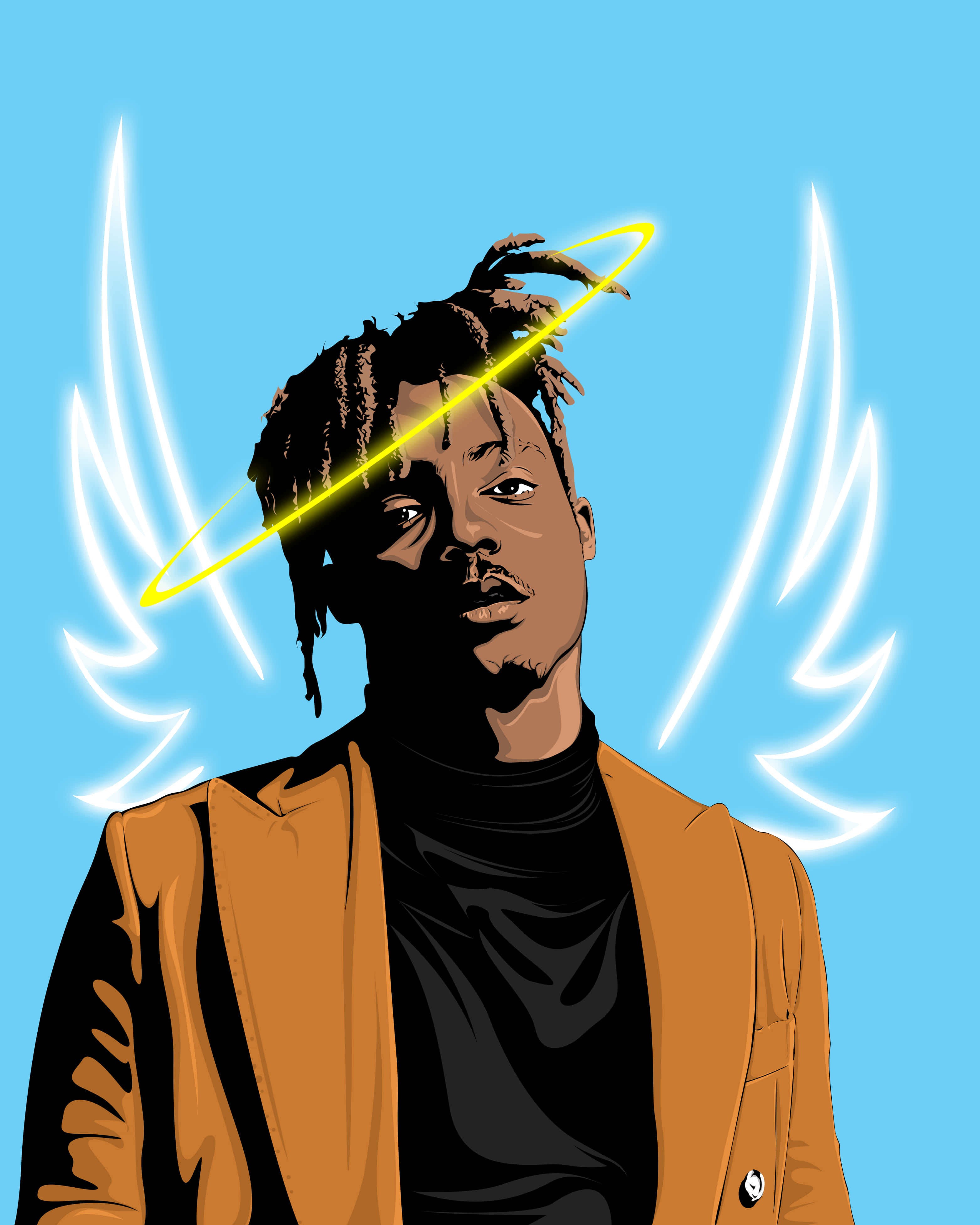 Juice Wrld Art, dreadlocks, brown jacket, 4K Phone Wallpaper