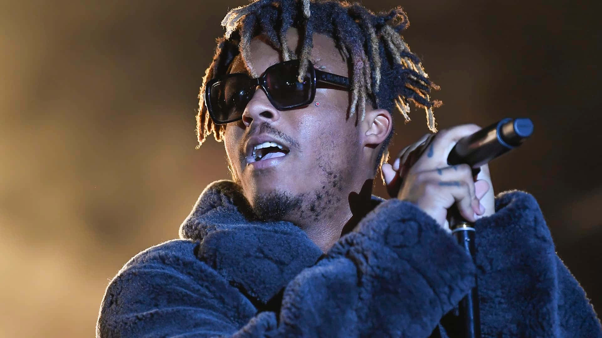 Juice Wrld, sunglasses, fuzzy blue coat, Full HD Desktop Wallpaper