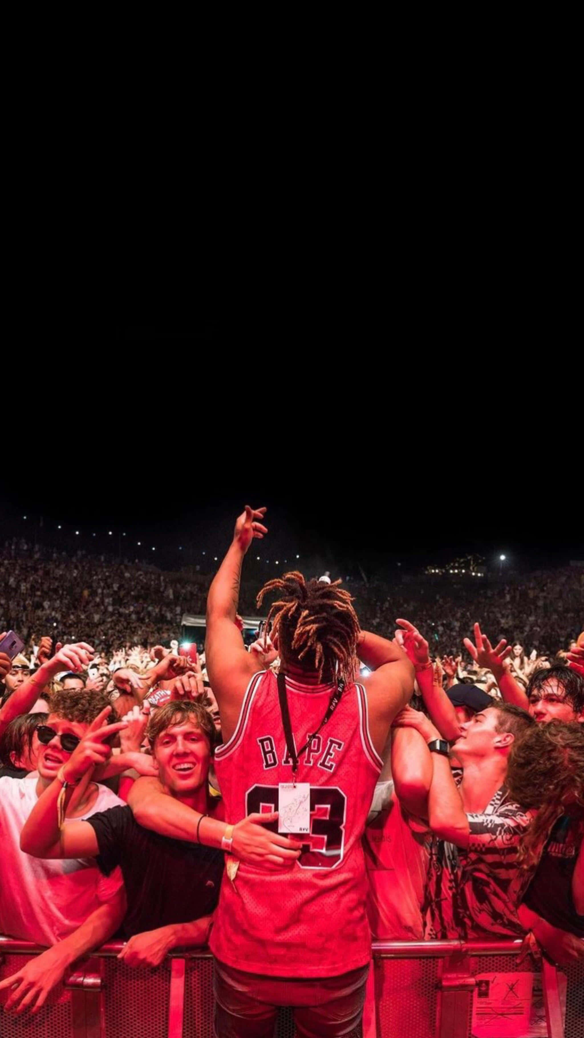 Juice Wrld, nighttime concert, red Bape jersey, 2K Phone Wallpaper