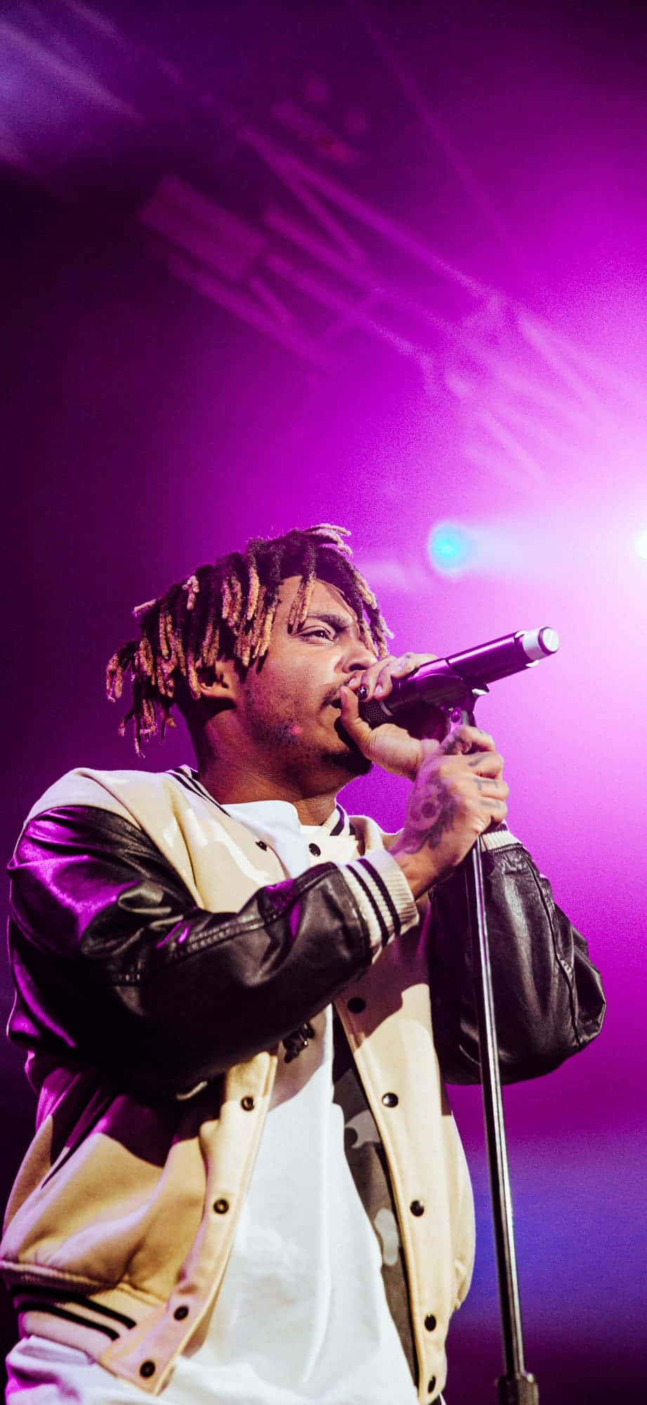 Juice Wrld, dreadlocks, vibrant purple stage lights, Full HD Phone Wallpaper