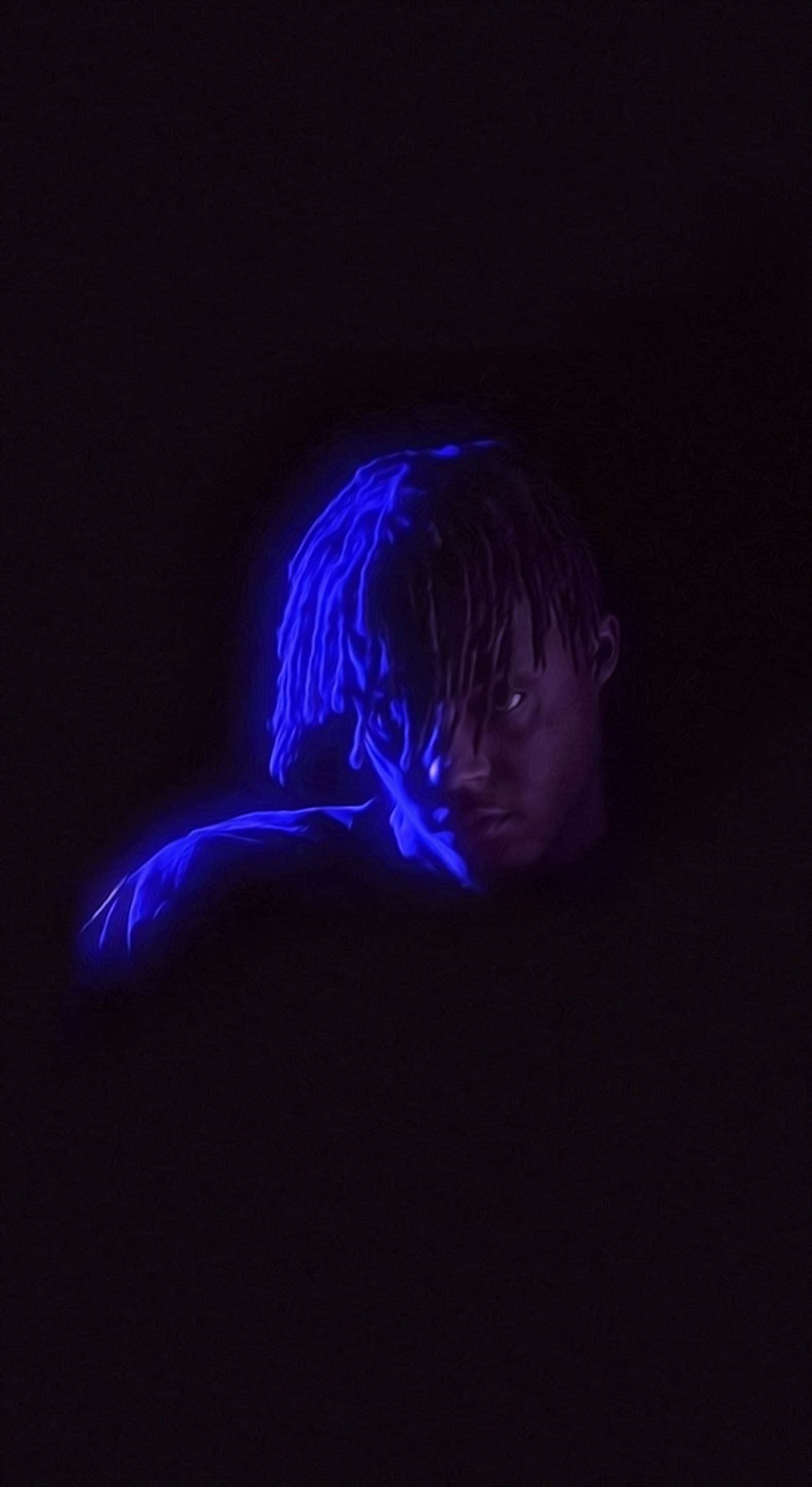 Juice Wrld Live, glowing blue dreadlocks, moody portrait, 2K Phone Wallpaper