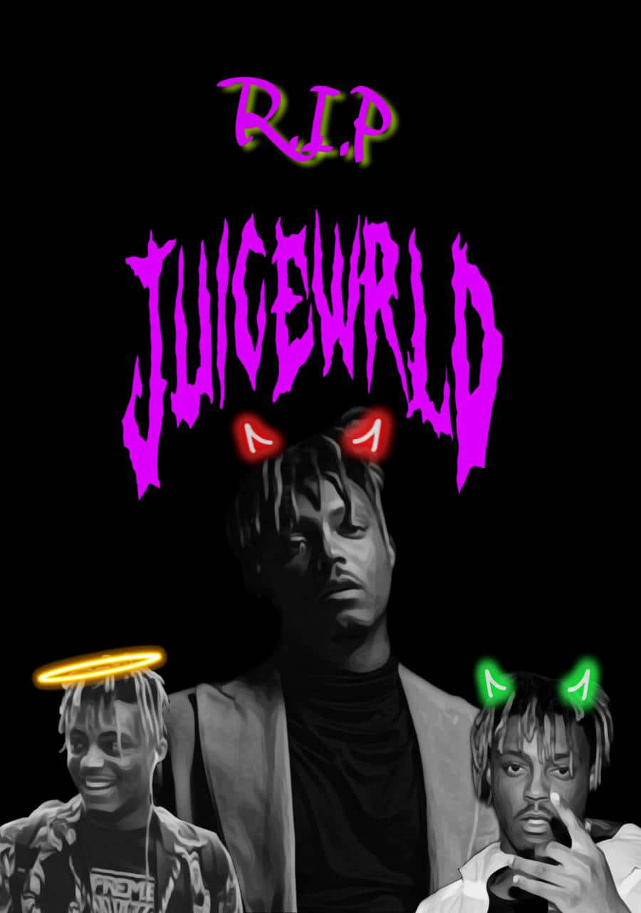 Juice WRLD, glowing halos, neon text, HD Phone Wallpaper